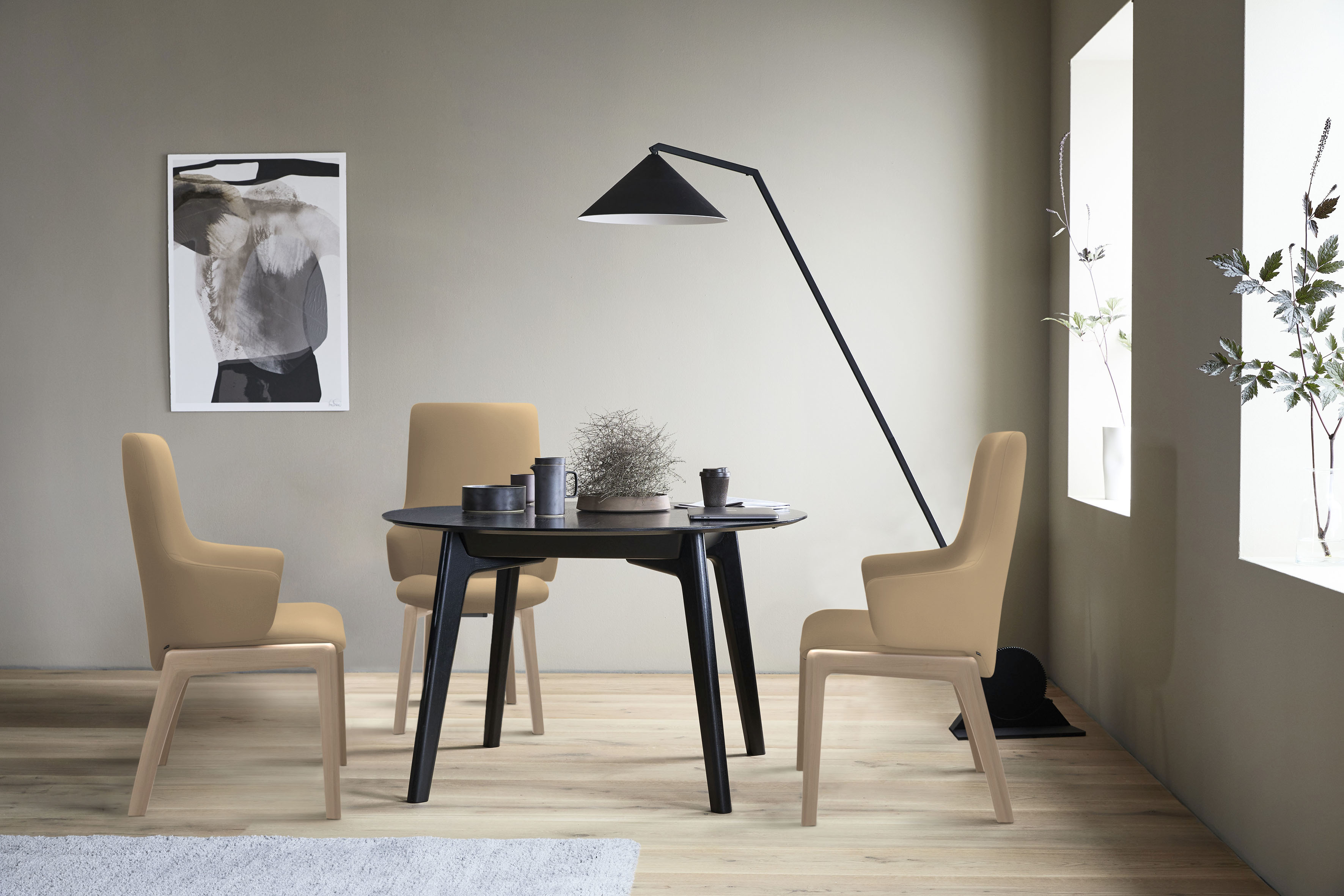Stressless Polsterstuhl "Laurel" () High Back mit Armlehne, Größe L, mit abgerundeten Beinen in Schwarz