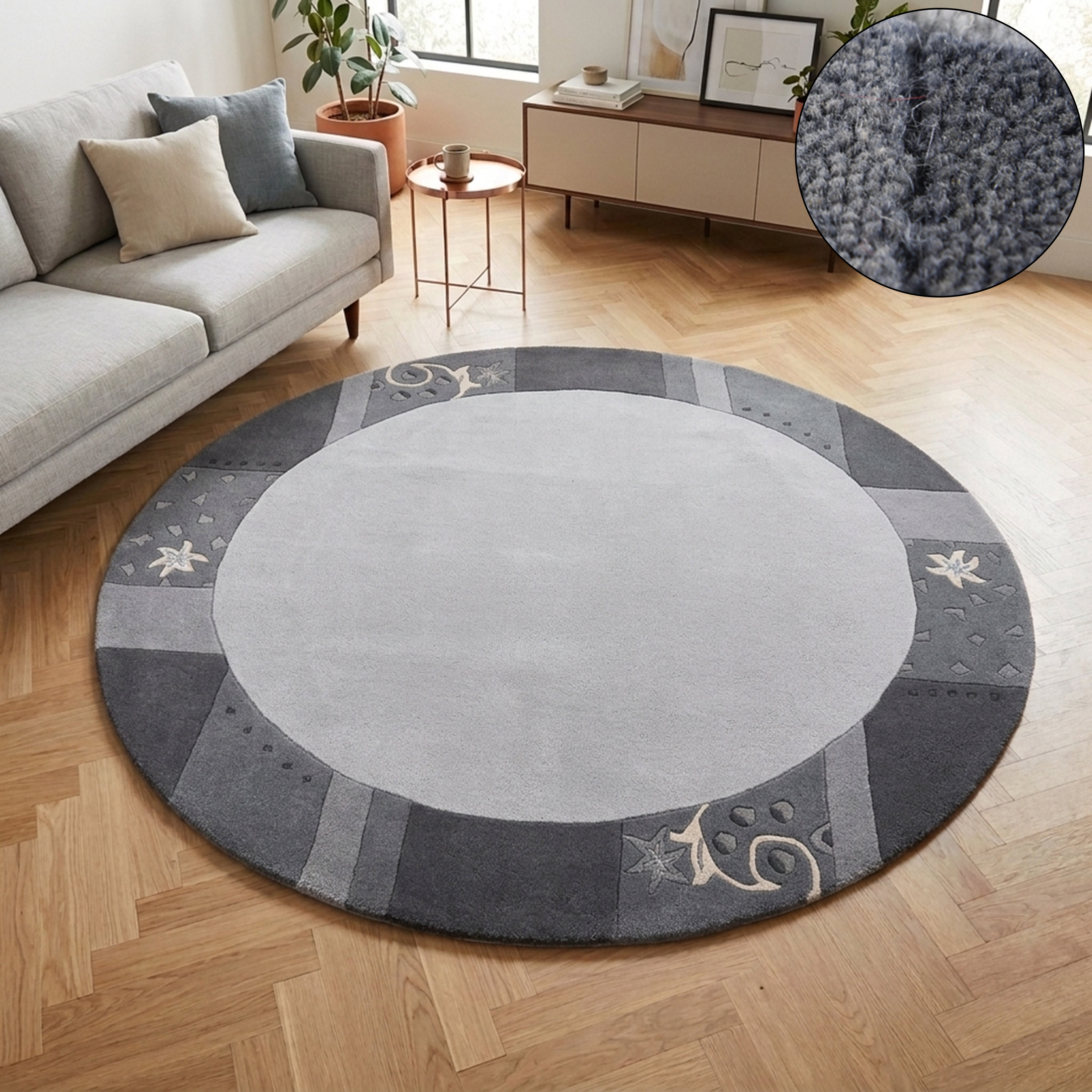 THEKO 1100000002199 "Royal Ganges" rund 13 mm Höhe 95% Wolle, mit Bordüre, ideal im Wohnzimmer & Schlafzimmer