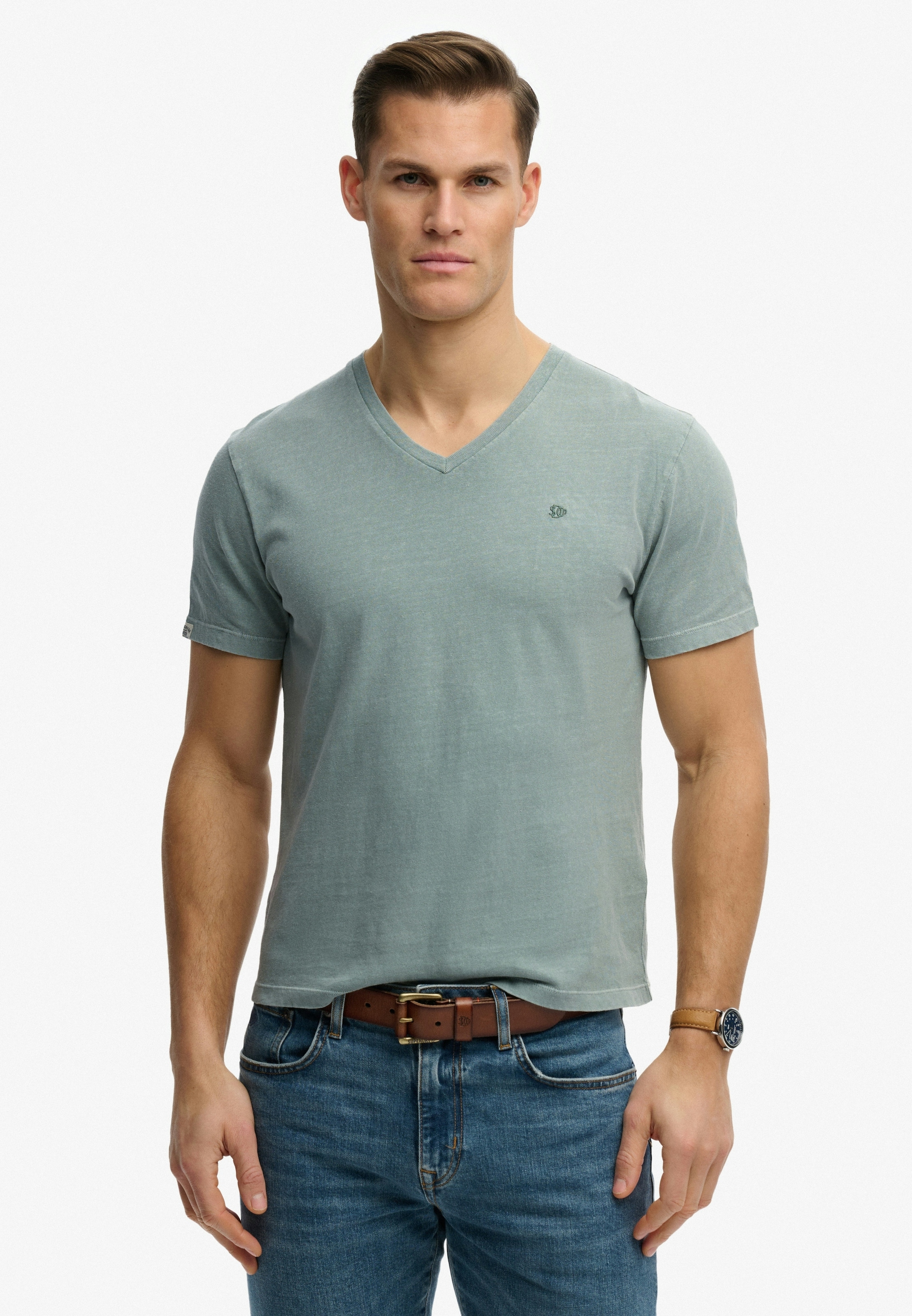 Superdry "CLASSIC COTTON LINEN VEE" Baumwollmischung, relaxed fit aus luftig leichtem Baumwoll-Leinen-Mix