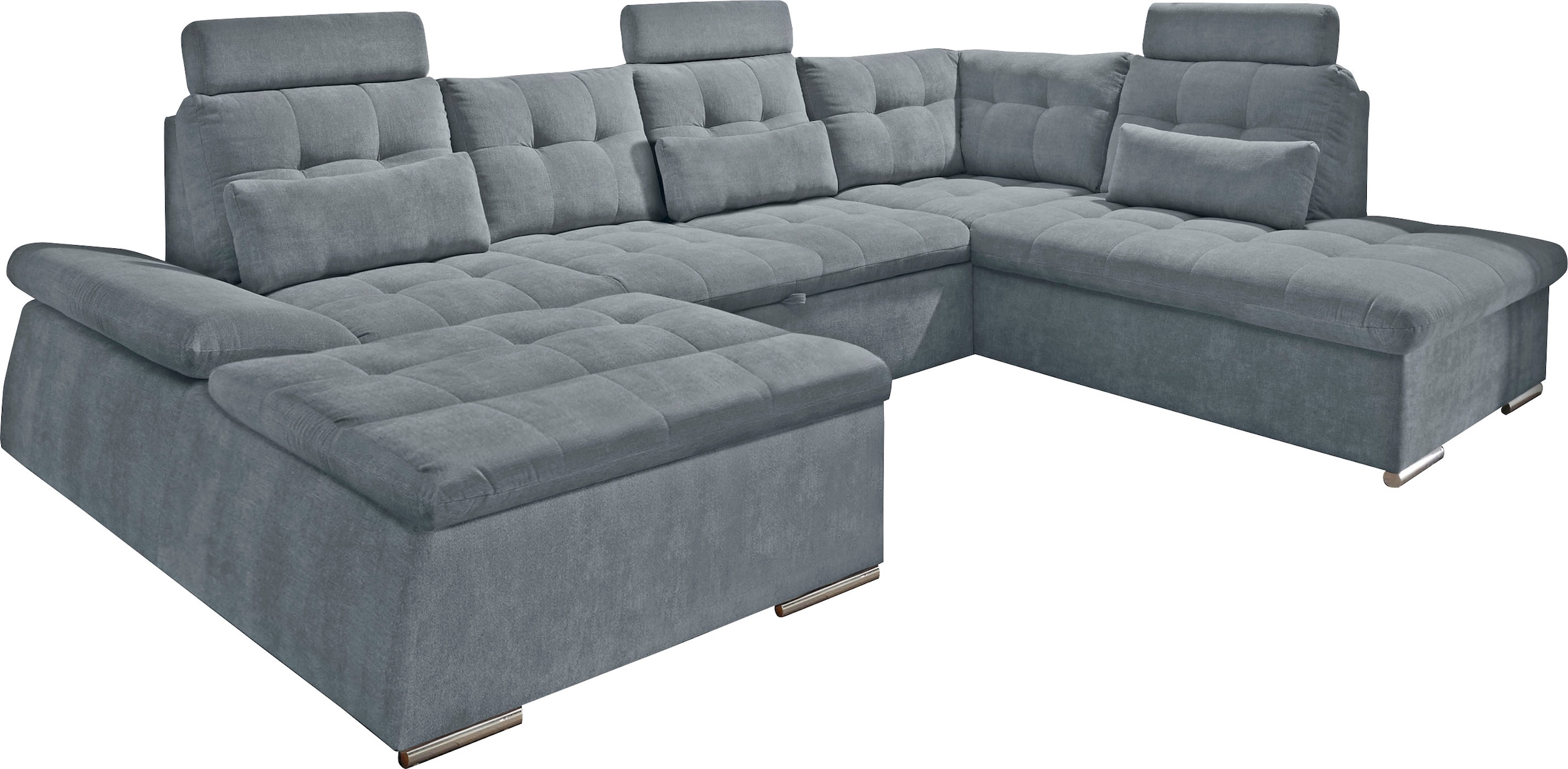 ED EXCITING DESIGN Wohnlandschaft »Nalo U-Form mit Bettfunktion, Bettkasten«, Armteilverstellung, Kopfstützen & 3 Nierenkissen