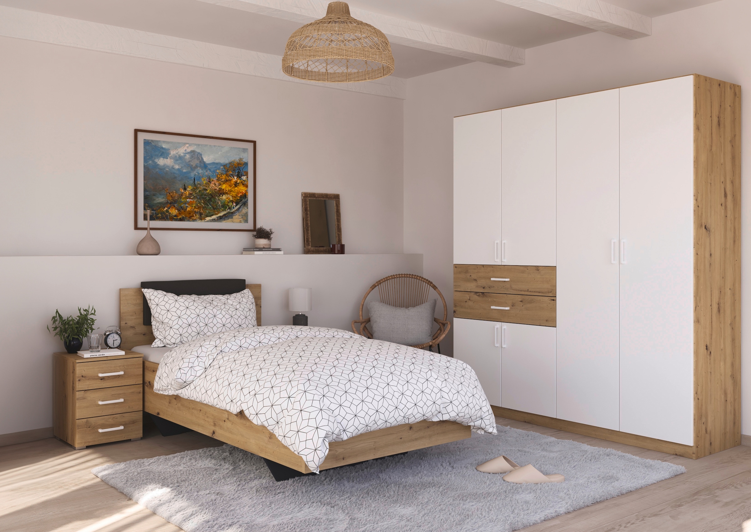 rauch Schlafzimmer-Set »Komplettzimmer Komplettschlafzimmer Schlafzimmer-Set (3-St.) MAIKA«, (Set, 3 tlg.), Schrank 3 Breiten, 2 Höhen, Bett 100 cm, Nachttisch MADE IN GERMANY