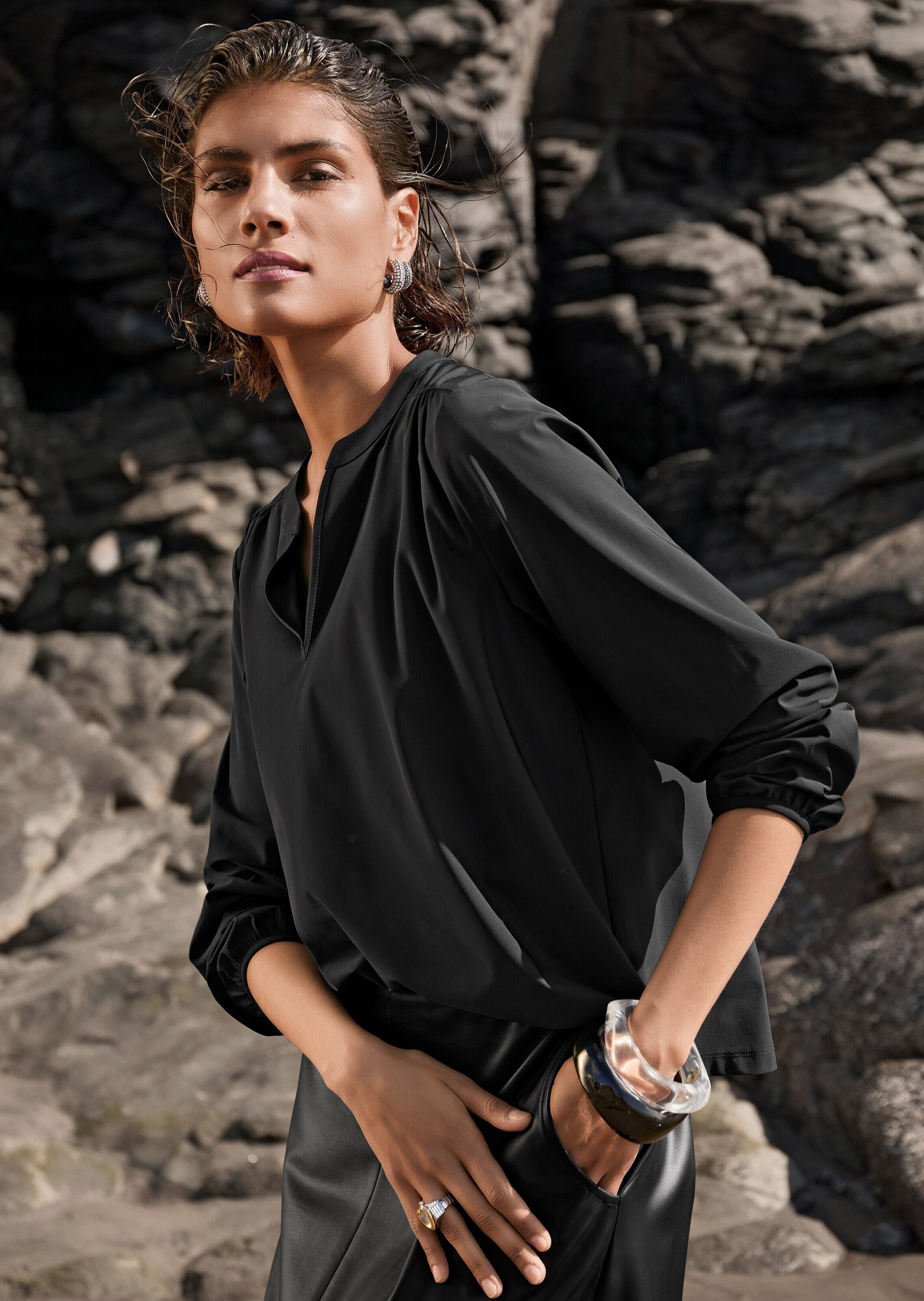 MADELEINE Long Sleeve Jersey Blouse Black 44 3