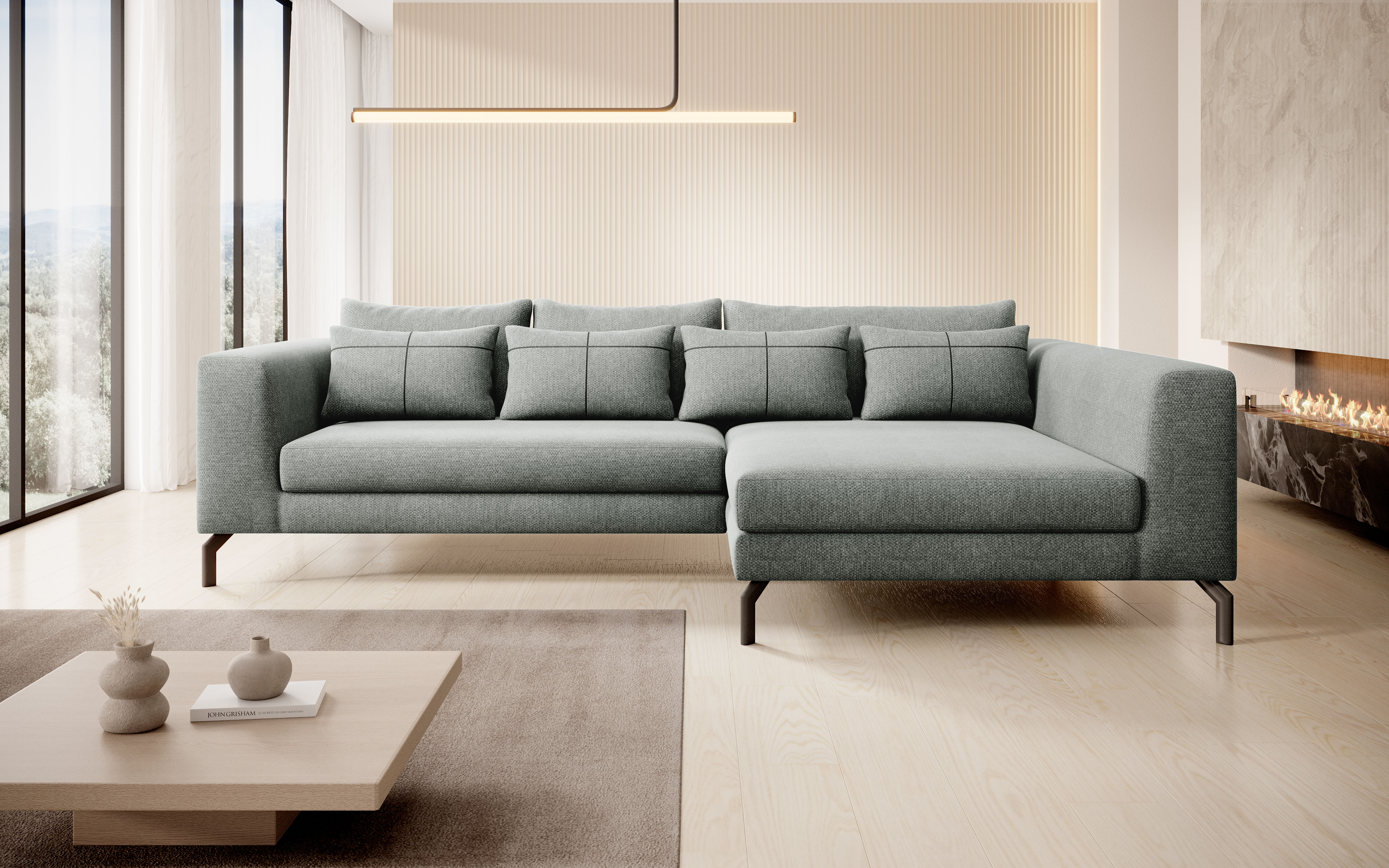 Home affaire Ecksofa "Cross, mit softem Sitz, L-Form, wendbare Zierkissen, Breite 284 cm" Couch mit vielen Kissen, stylische Kreuznaht, elegante Metallfüße