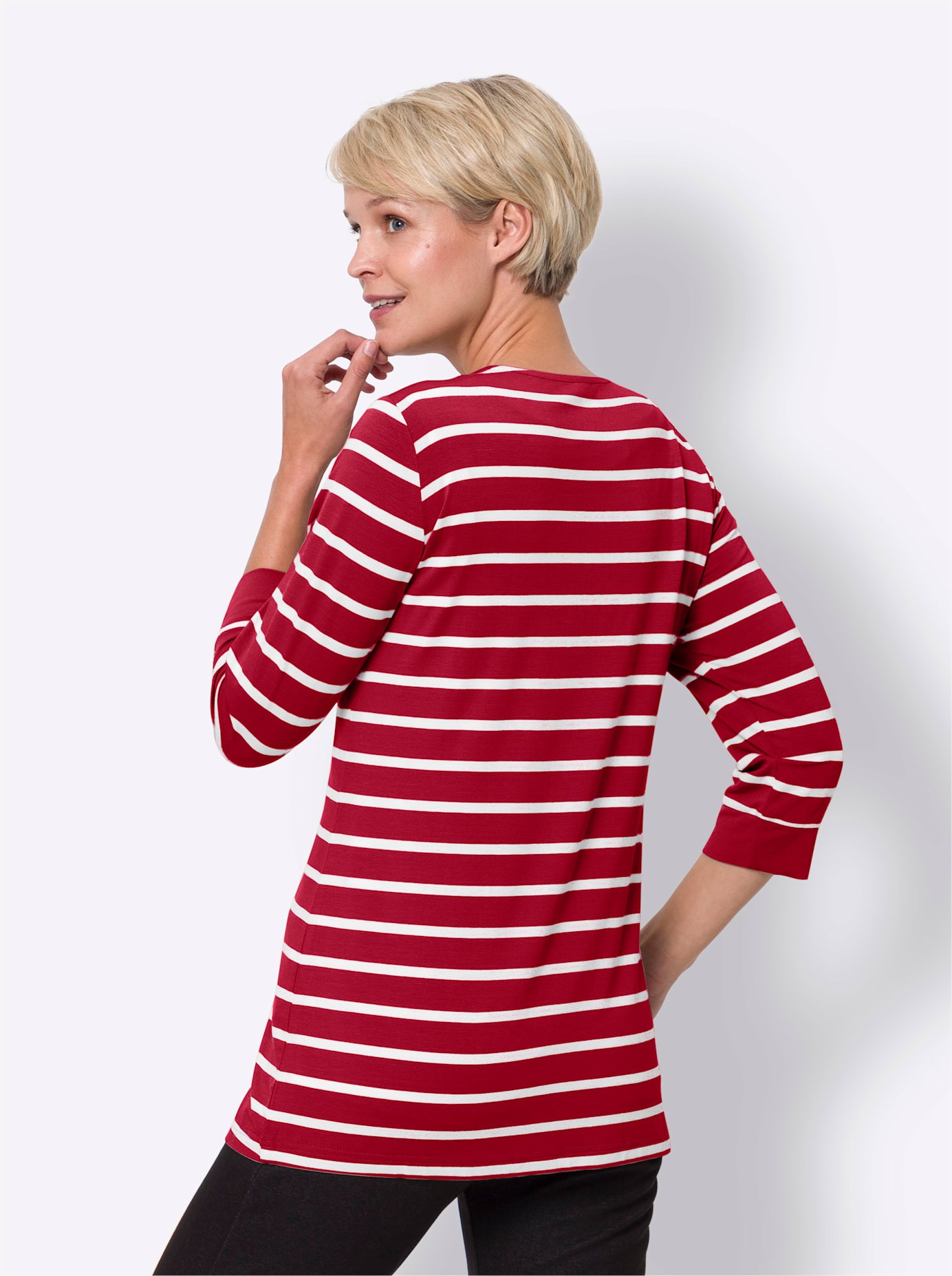 Classic Basics Women's Shirt Jacket Red White Striped Size 38 2