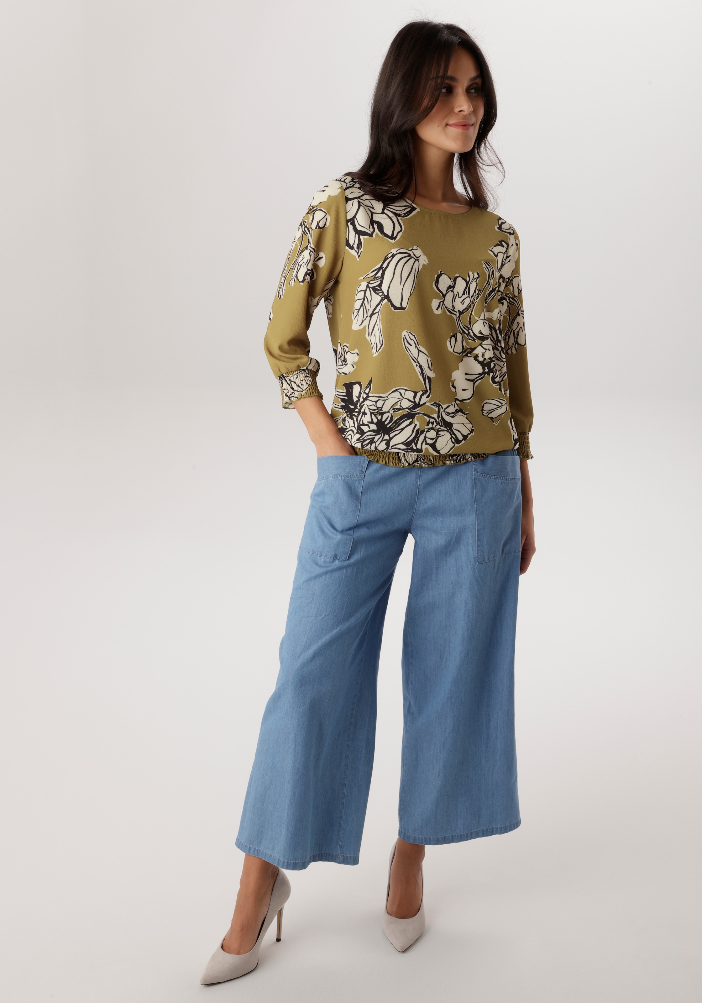 Aniston SELECTED Schlupfbluse mit Smokbündchen und Knopfverschluss hinten - NEUE KOLLEKTION