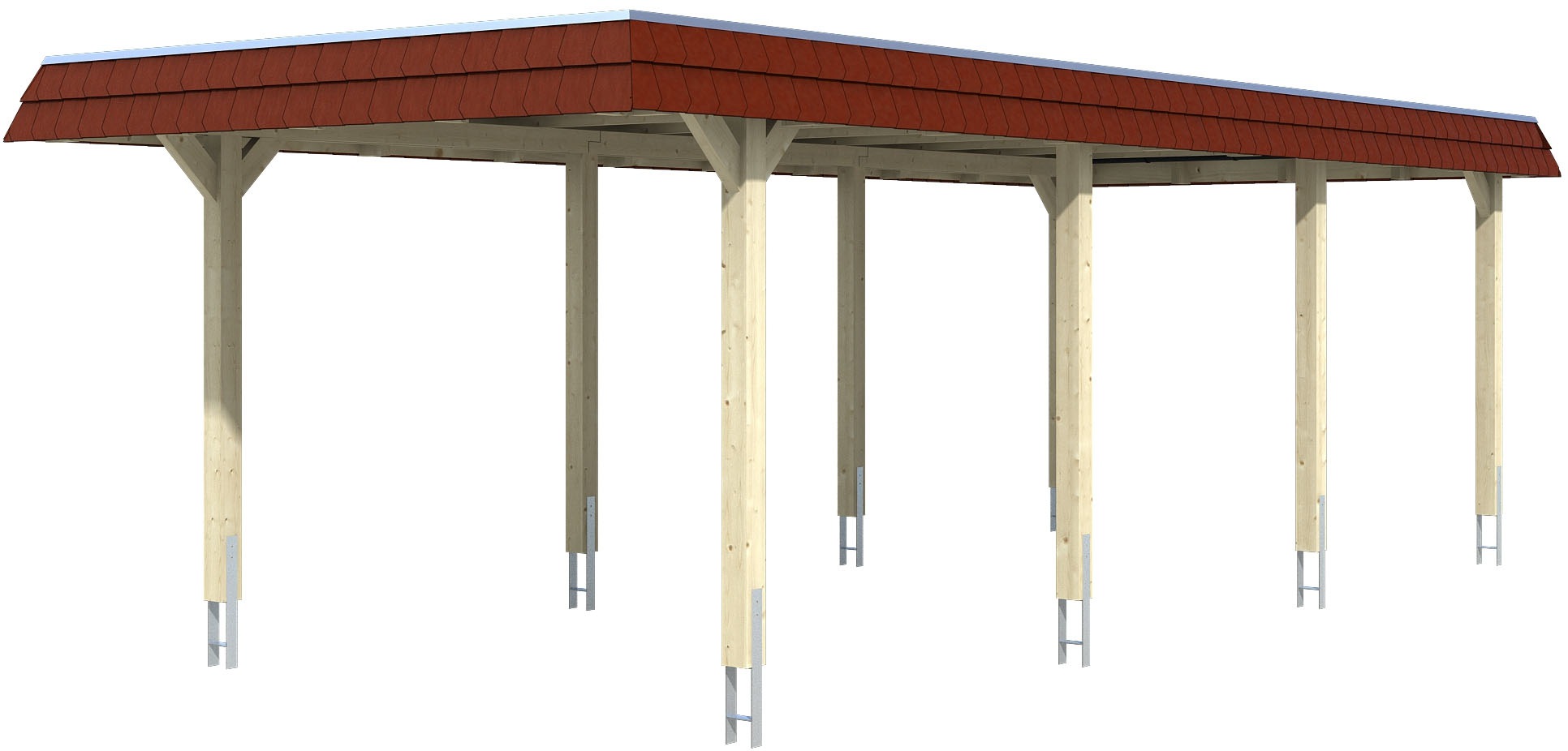 Skanholz Einzelcarport "Wendland", Leimholz-Fichte, 291 cm, Weiß, mit Aluminiumdach, rote Blende