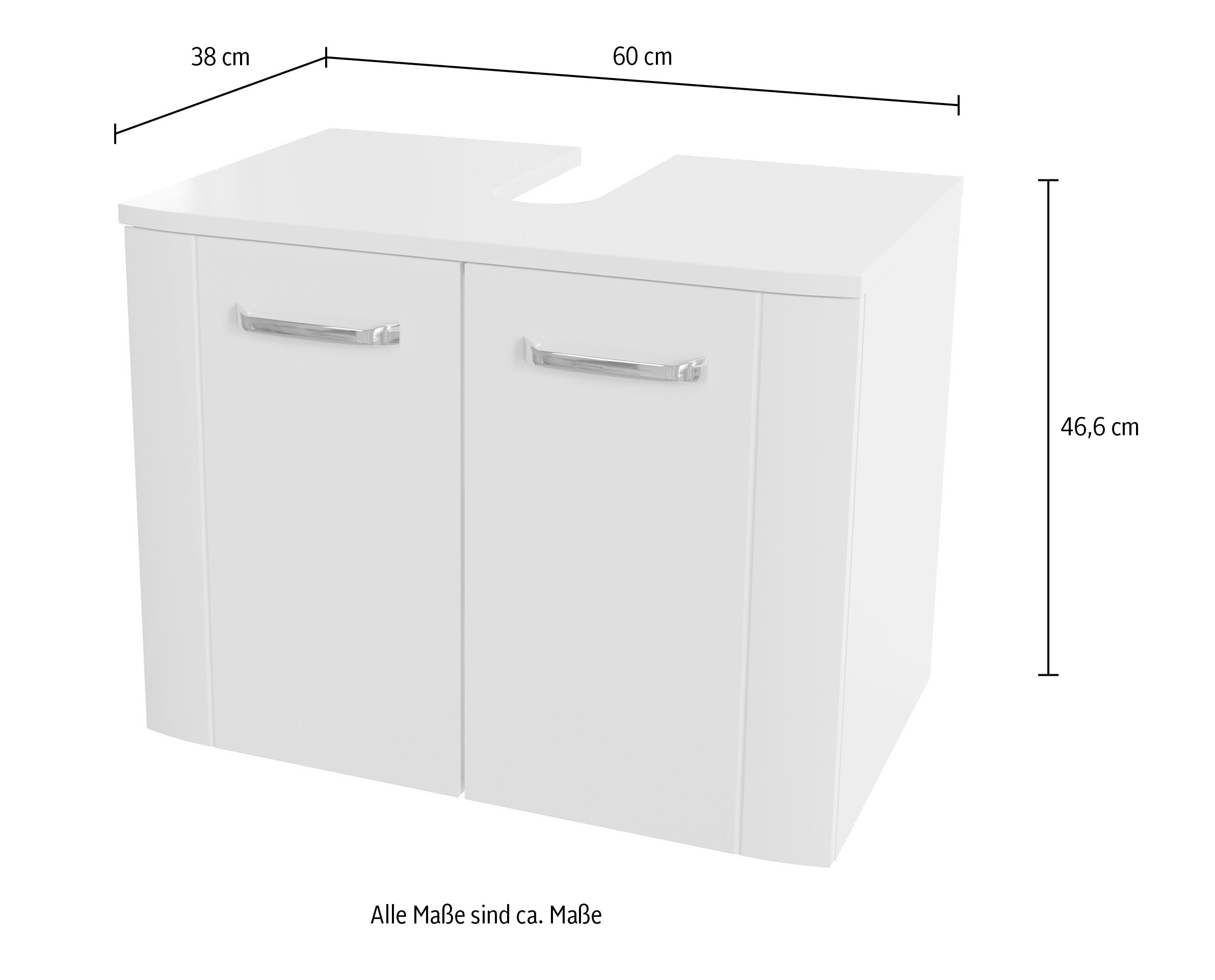 Saphir Waschbeckenunterschrank »Waschbeckenunterschrank Serie 3006, 2 Türen, Siphonausschnitt, 60cm«, Waschbeckenschrank inkl. Türdämpfer, Griffe in Chrom Glanz