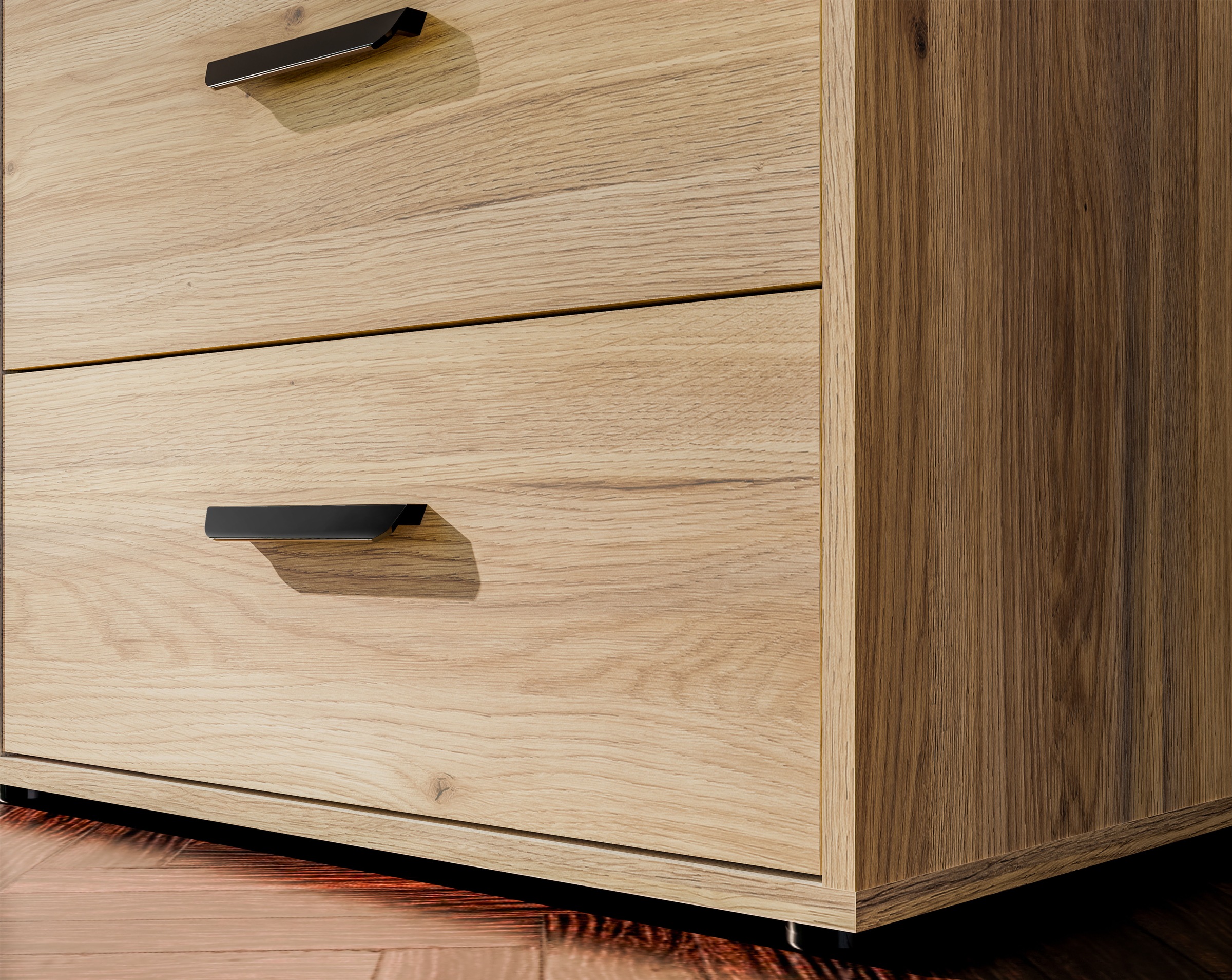 FORTE Drehtürenschrank »Schrank mit Spiegel, zeitloses Design, 3türig« viel Stauraum, Schubladen, Spiegeltürenm Höhe 200 cm