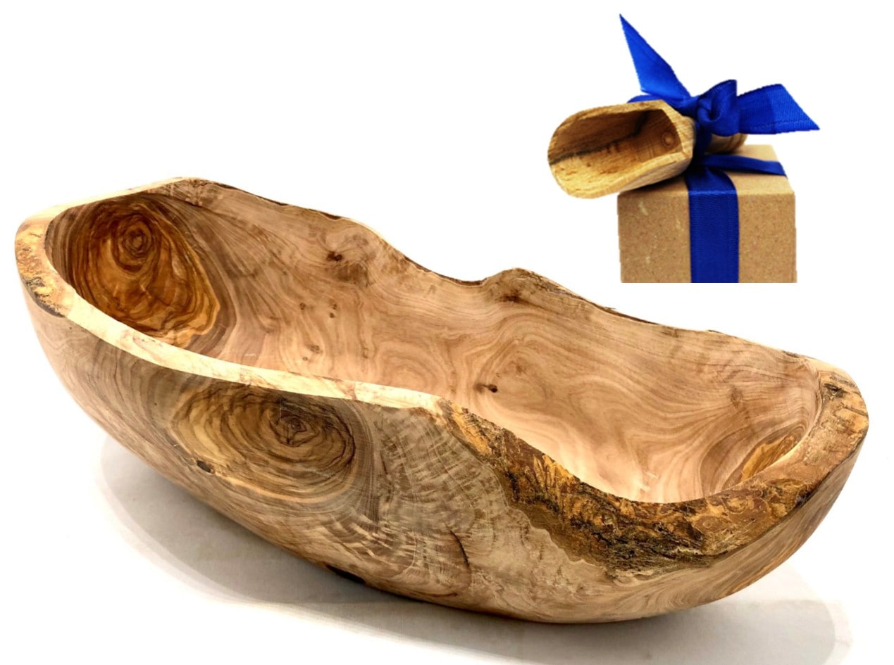 Olivenholz-erleben Obstschale "Obstschale oval rustikal ca. 25 – 29 cm aus Olivenholz" aus Massivholz Jede Schale ist ein Unikat mit einzigartiger und natürlicher Maserung