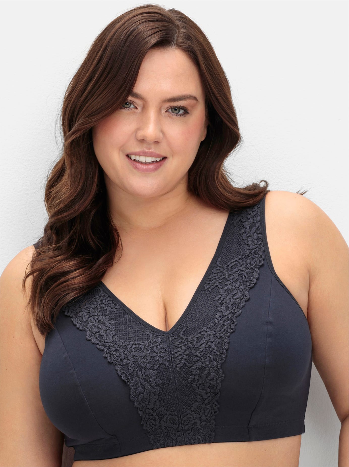 SHEEGO Damen Bügelloser BH, Gr. 85, blau, 95% Baumwolle, 5% Elasthan, Spitze:12% Elasthan, 88% Polyamid, BHs