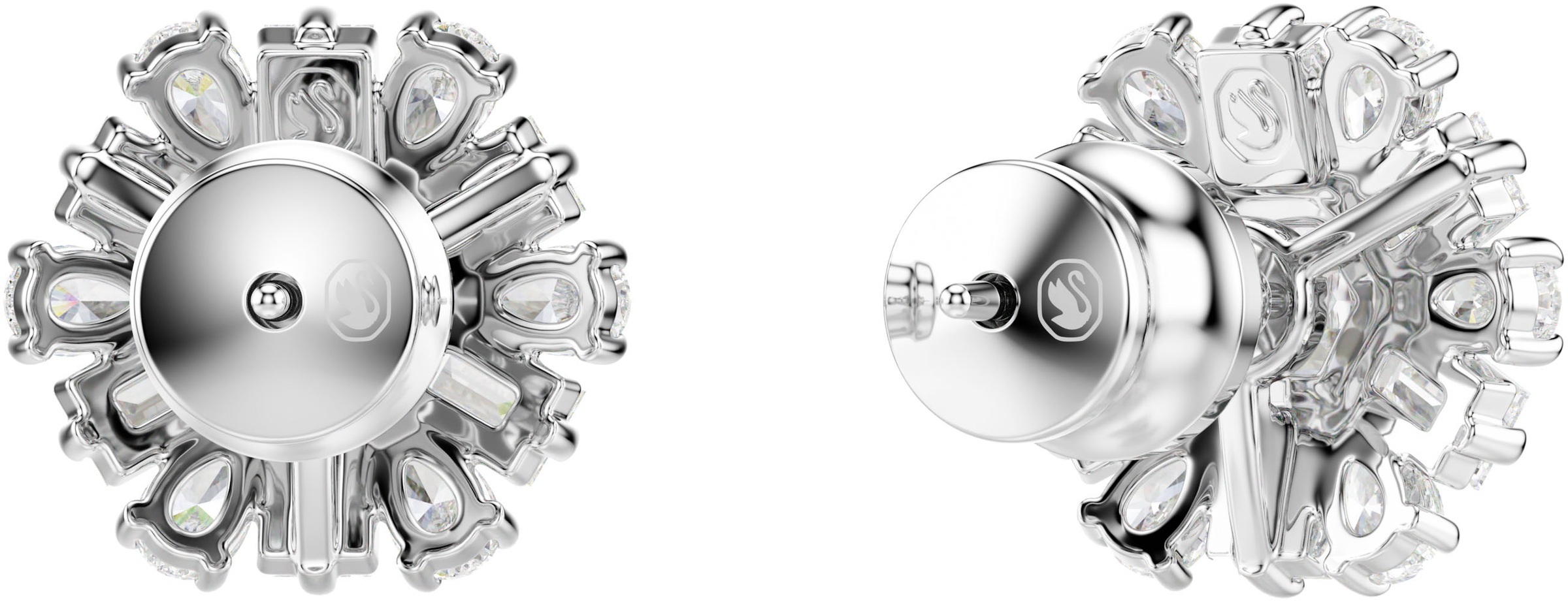 Paar Ohrstecker SWAROVSKI "Idyllia E Florere Schneeflocke", silber (metallfarben, kristallweiß, kristallweiß), Ohrringe, Damen, 11mm, Metall, mit Swarovski Zirkonia (synth.) 3