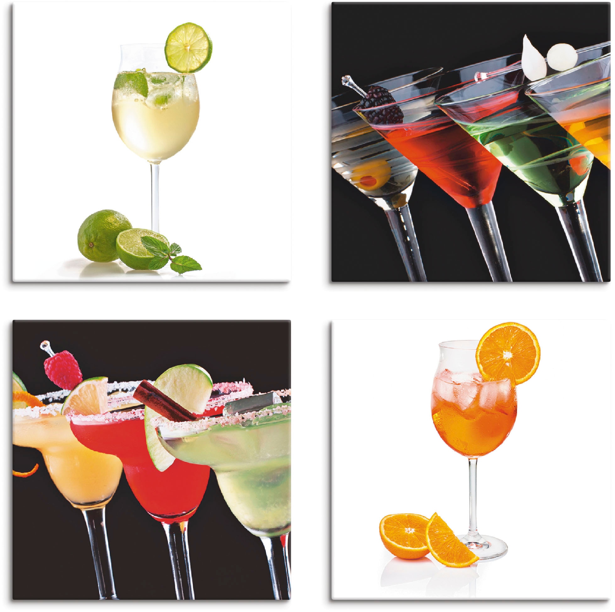 Artland Leinwandbild "Hugo Martinis Margaritas Aperol Spritz", Getränke, (4 St.), 4er Set, verschiedene Größen