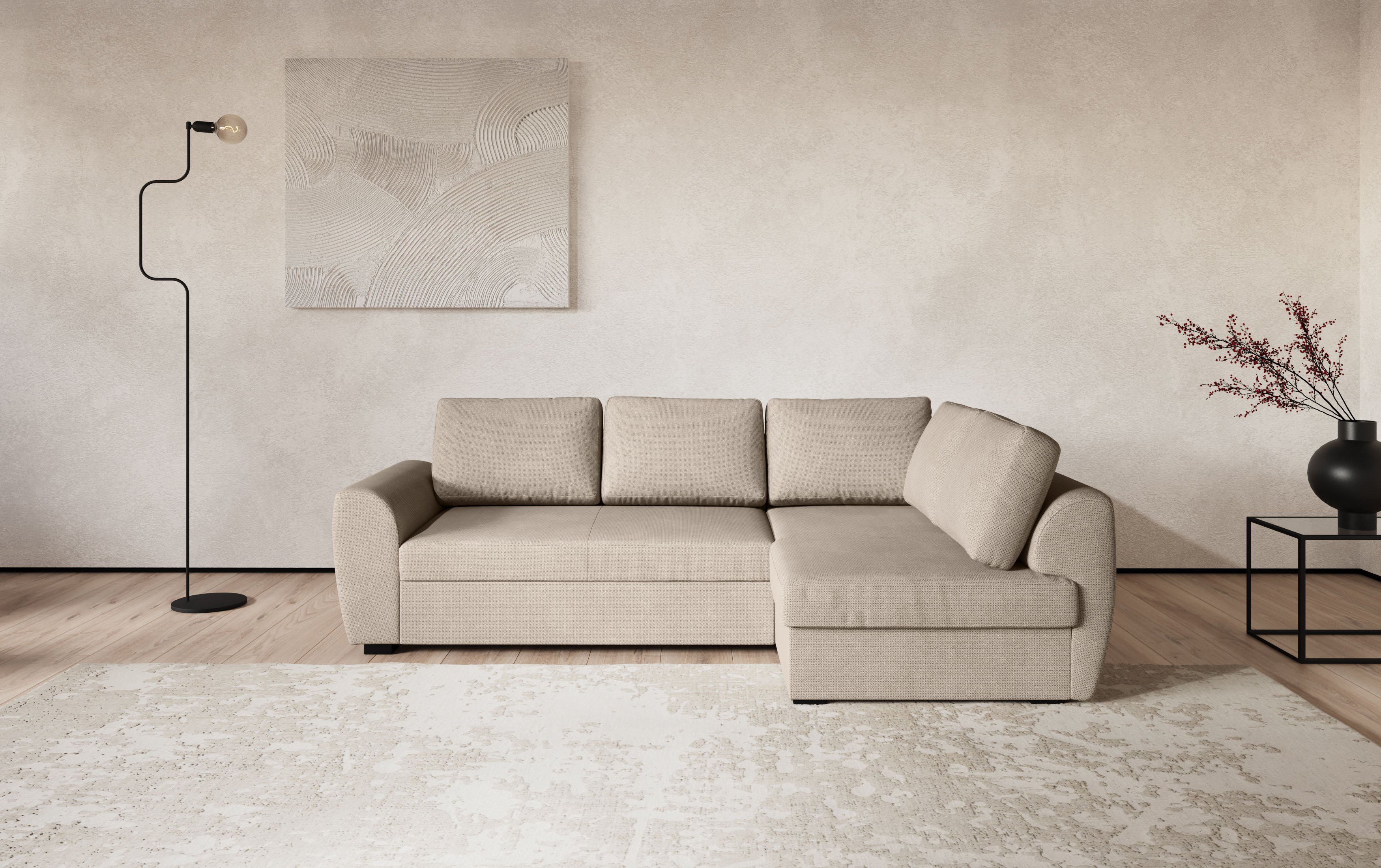 COTTA Ecksofa "Drift L-Form mit Ottomane, B: 253 cm" optional auch mit Schlaffunktion, Wellenunterfederung