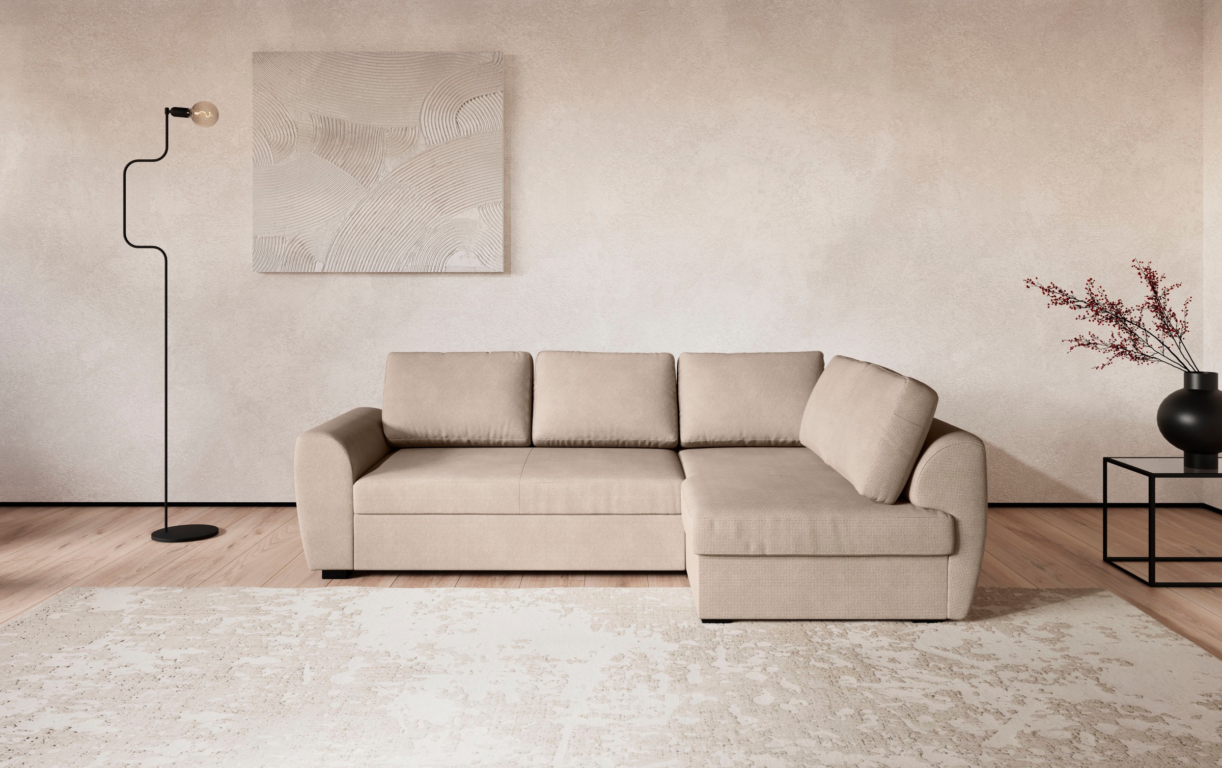 Ecksofa COTTA "Drift L-Form", nature, B:253cm H:86cm T:154cm, 96% POLYESTER (PES) 4% POLYAMID(PA), Sofas, Ecksofa