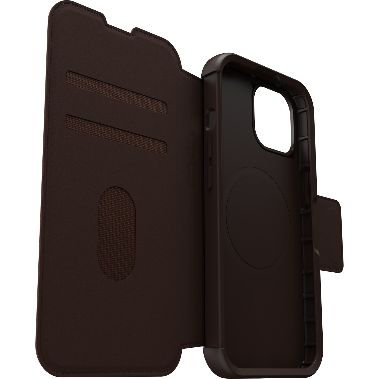 Otterbox Flip Case »Strada Hülle für Apple iPhone 15 für MagSafe, stoßfest«, Apple iPhone 15, sturzsicher,Premium Lederfolio, 3x getestet nach Militärstandard
