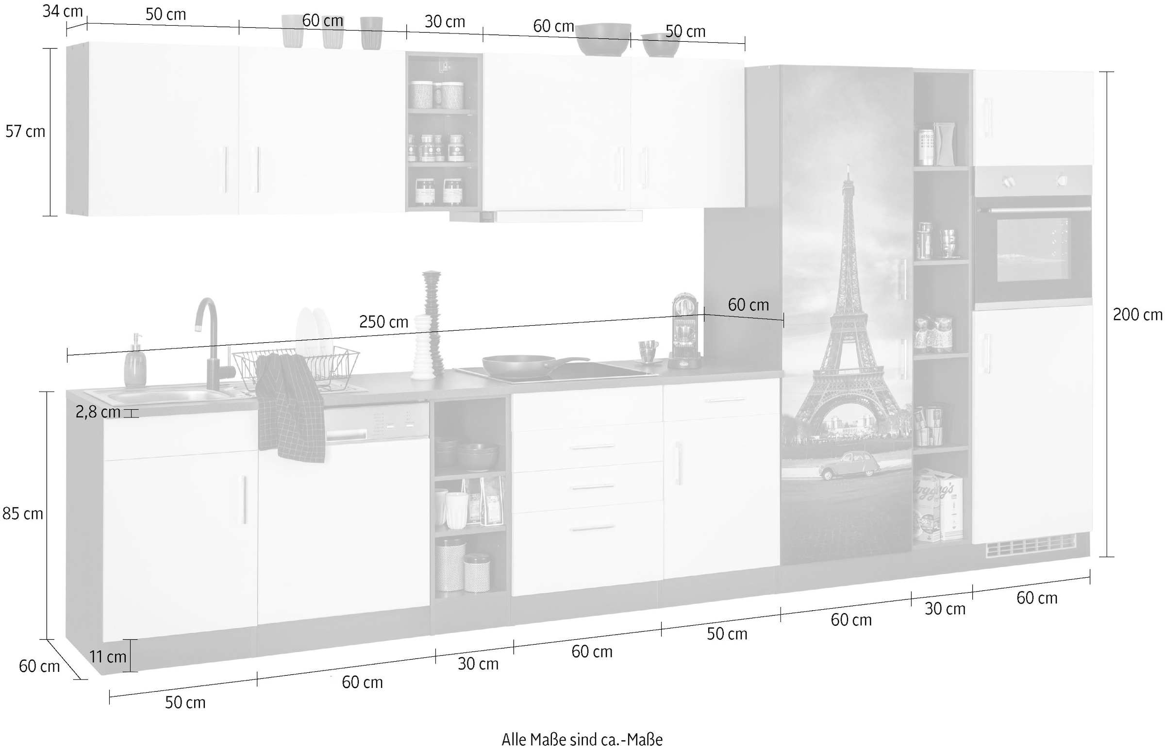 KOCHSTATION Küchenzeile »KS-Paris«, mit E-Geräten, Breite 400 cm