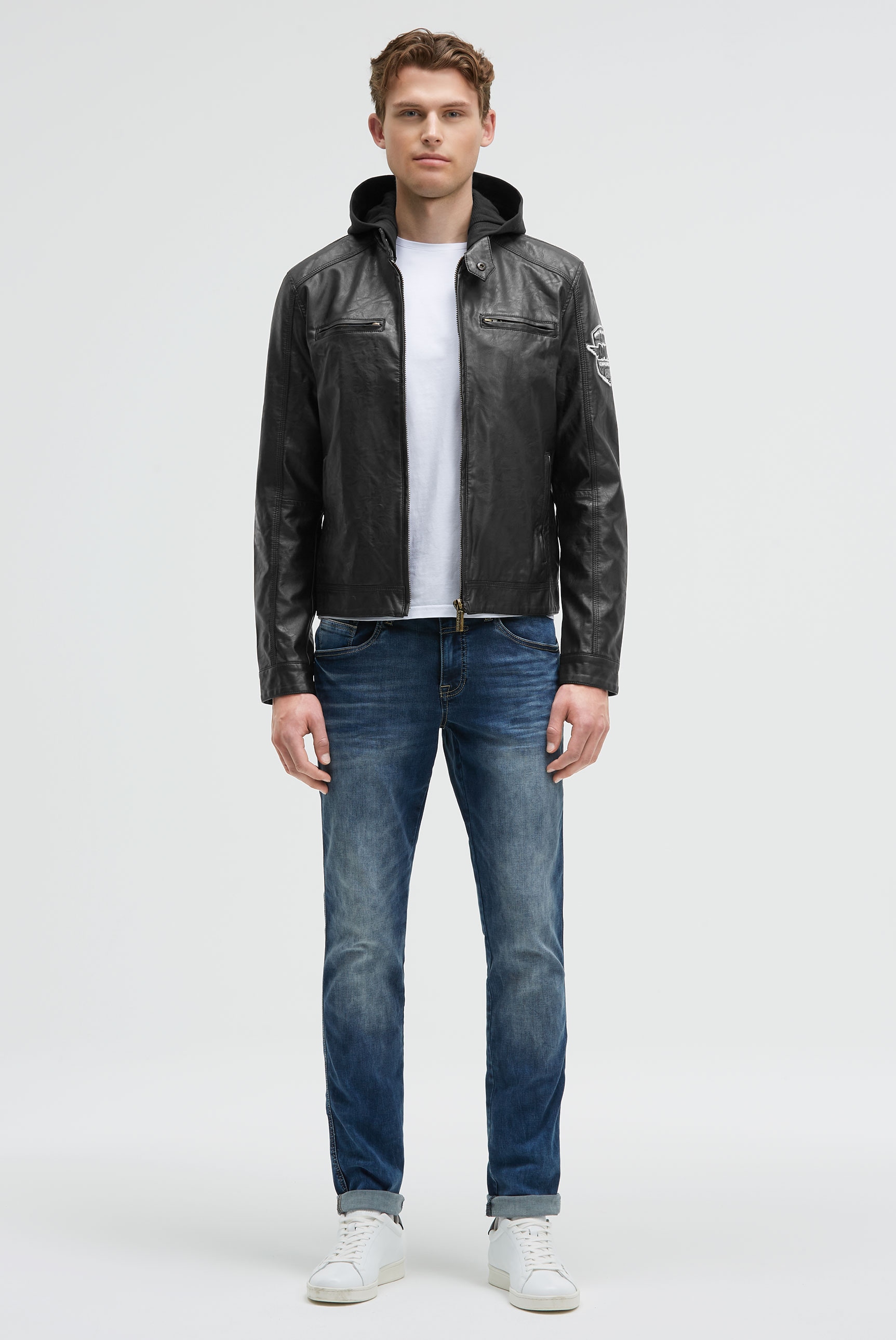 CAMP DAVID Lederimitatjacke mit Kapuze mit abtrennbarer Kapuze