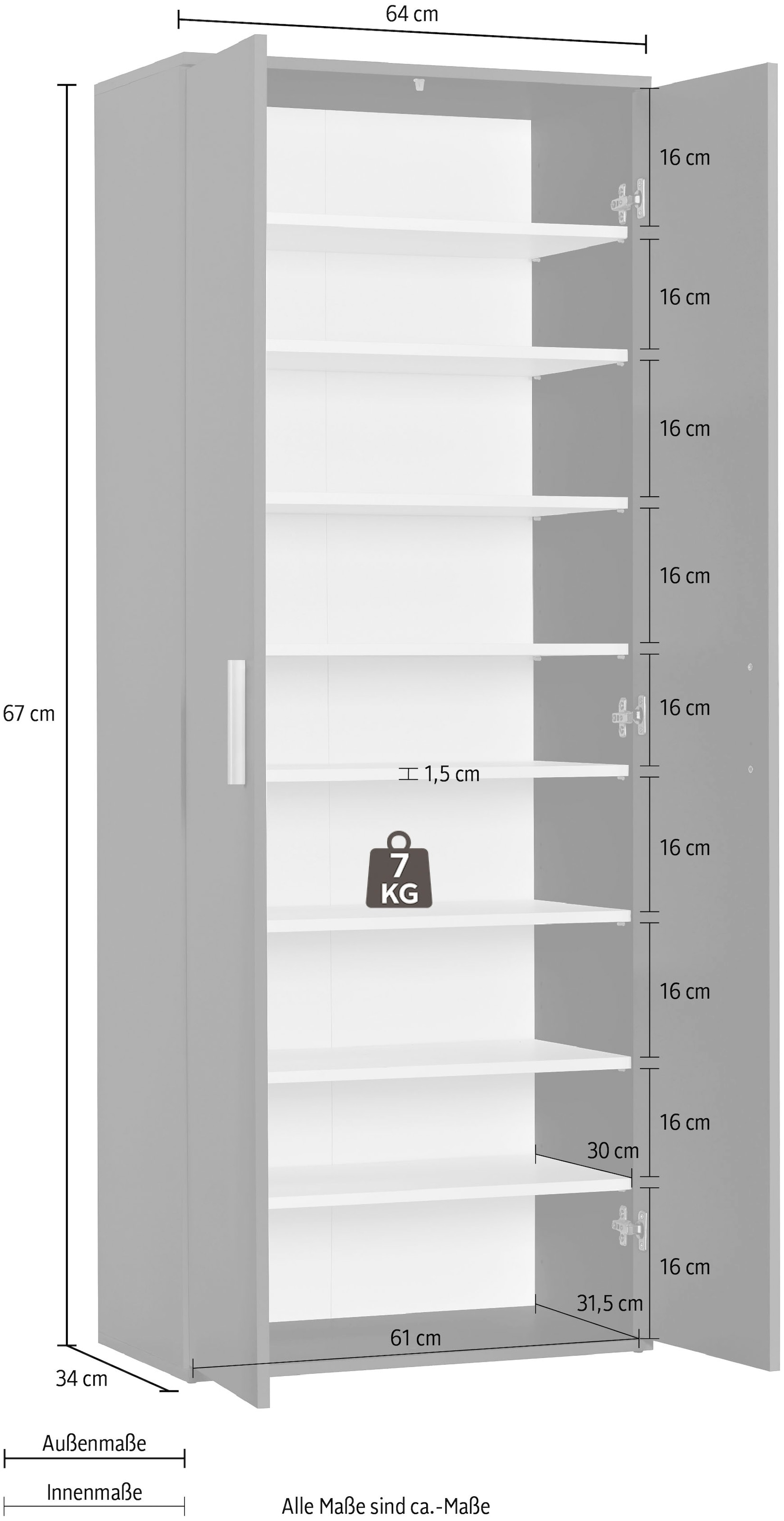 Procontour Schuhschrank »Schrank Clara BESTSELLER!«, (OTTOs Choice), Höhe 167cm, mit variabel verstellbaren Einlegeböden