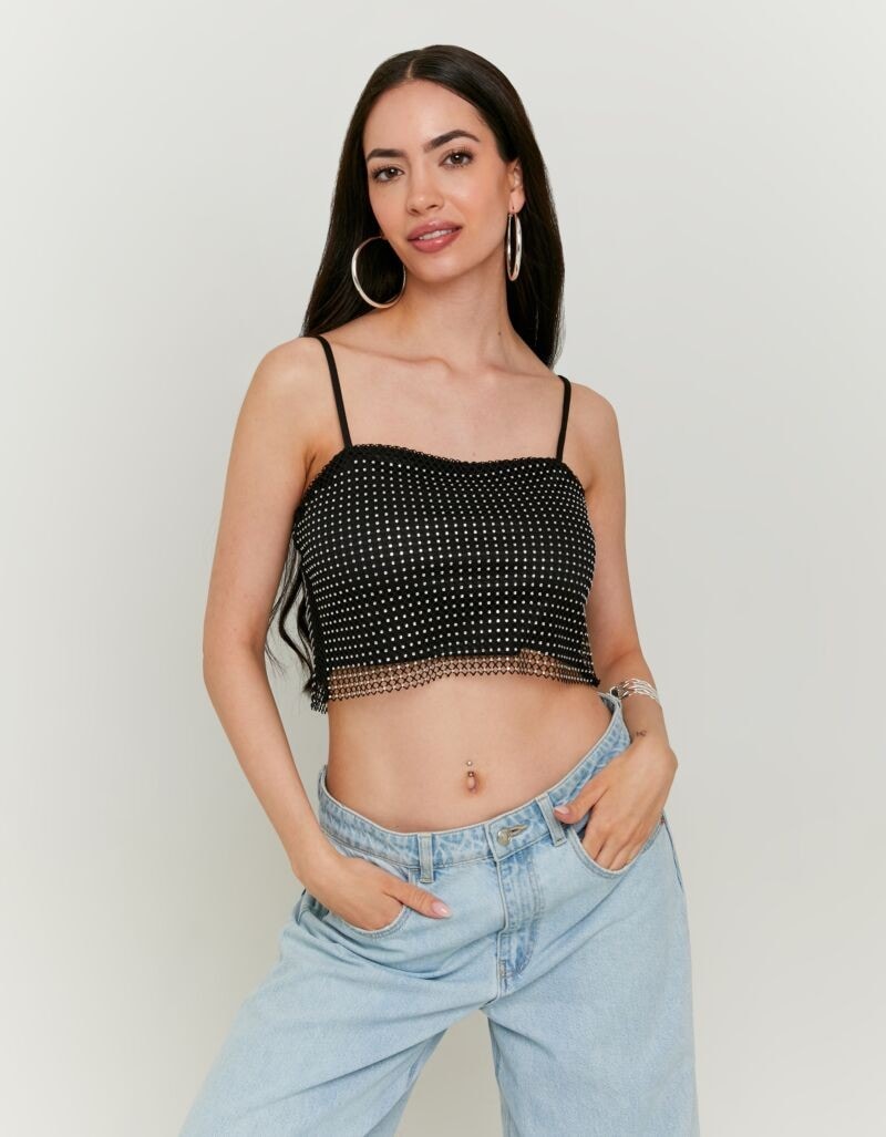 Tally Weijl Trägertop "SSLPENETTA" Materialmix, figurbetont, mit Netz und glitzernden Strasssteinen