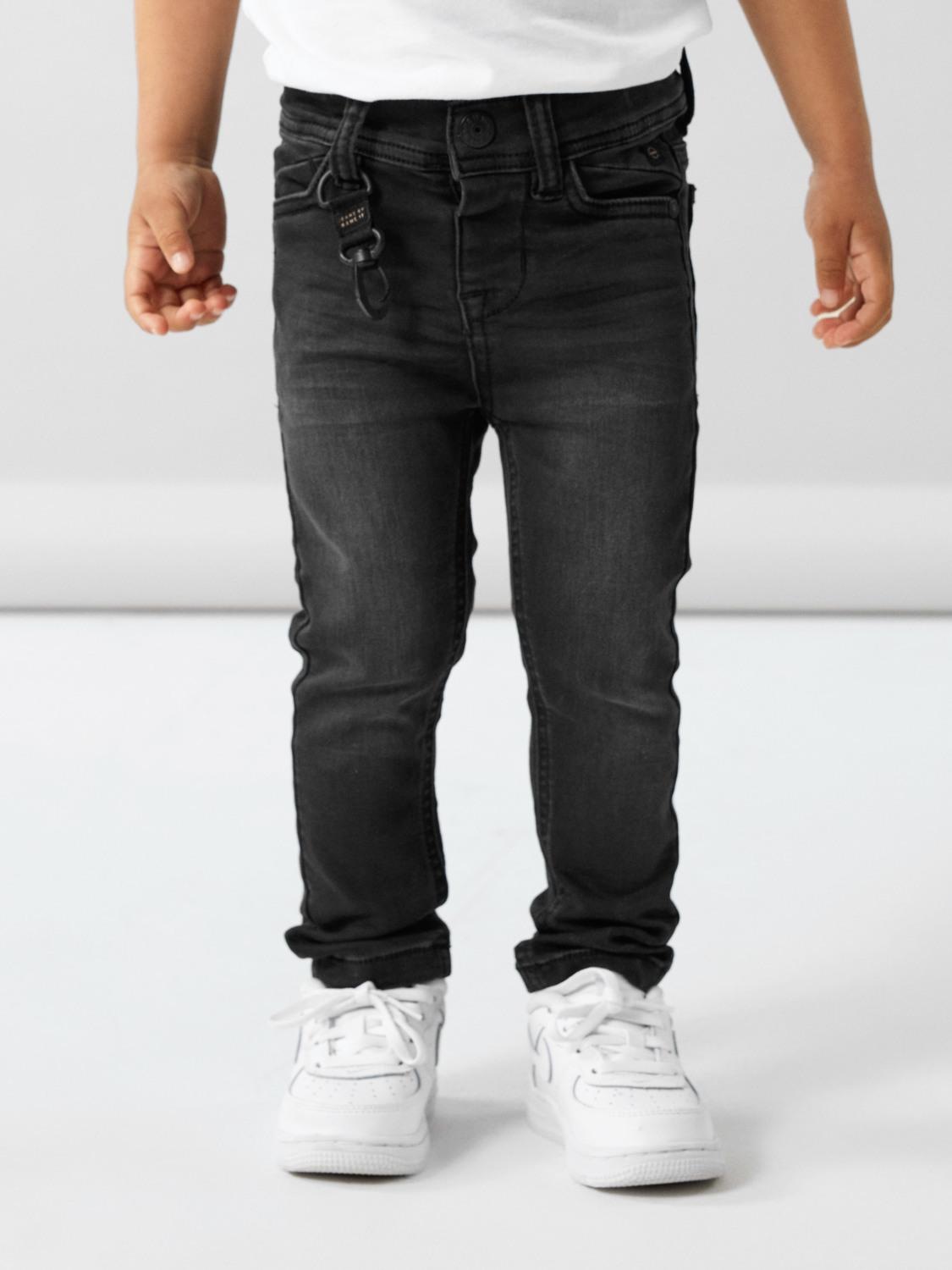 NAME IT Jungen Slim-fit-Jeans "NMMTHEO DNMTHAYER 2689SWE KEY PANT NOOS", schwarz, Gr. 104, unifarben, Denim/Jeans, Obermaterial: 70% Baumwolle, 27%