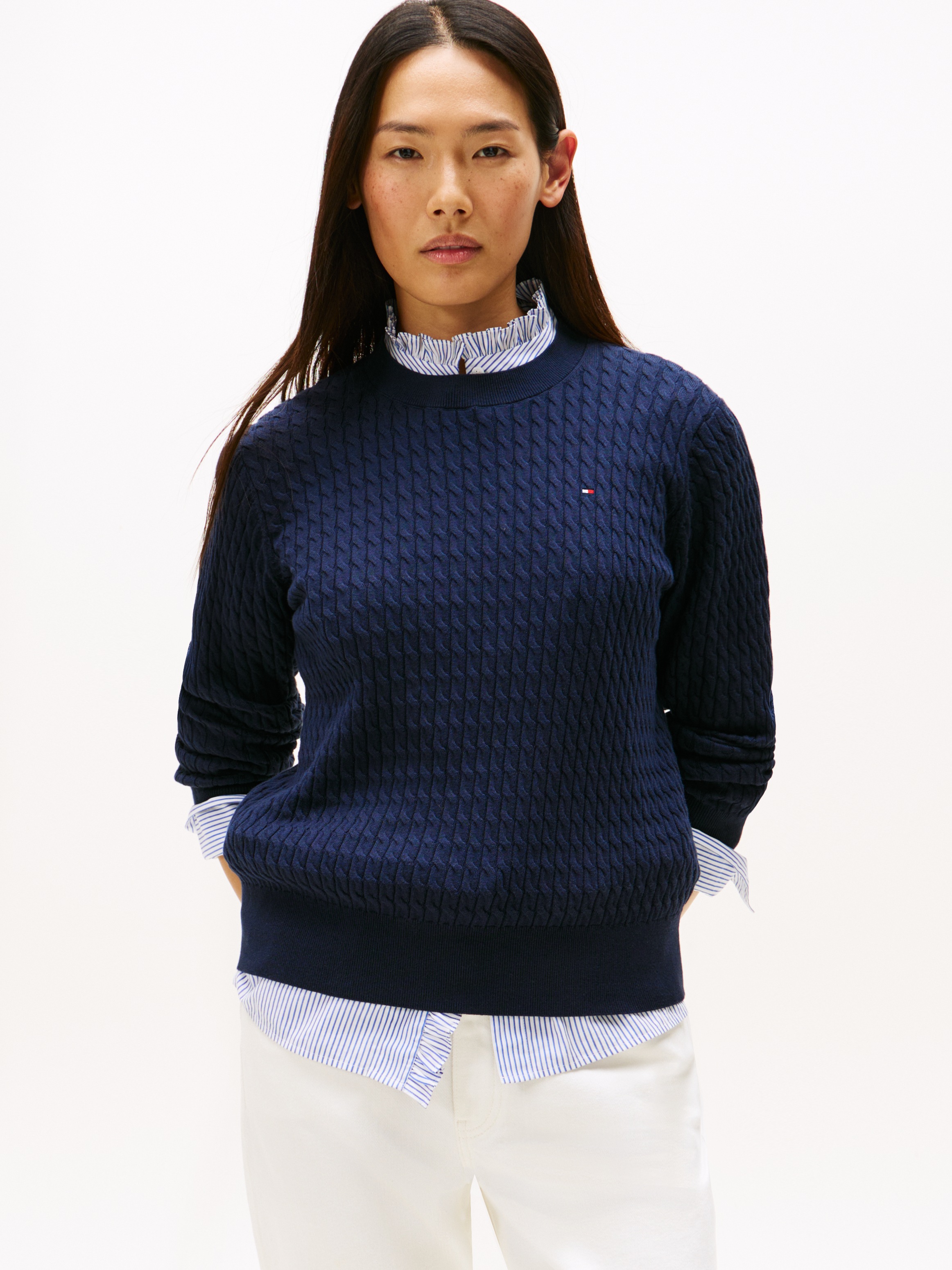 Tommy Hilfiger "CO CABLE C-NK LS SWEATER" Baumwolle, mit Zopfmuster günstig online kaufen