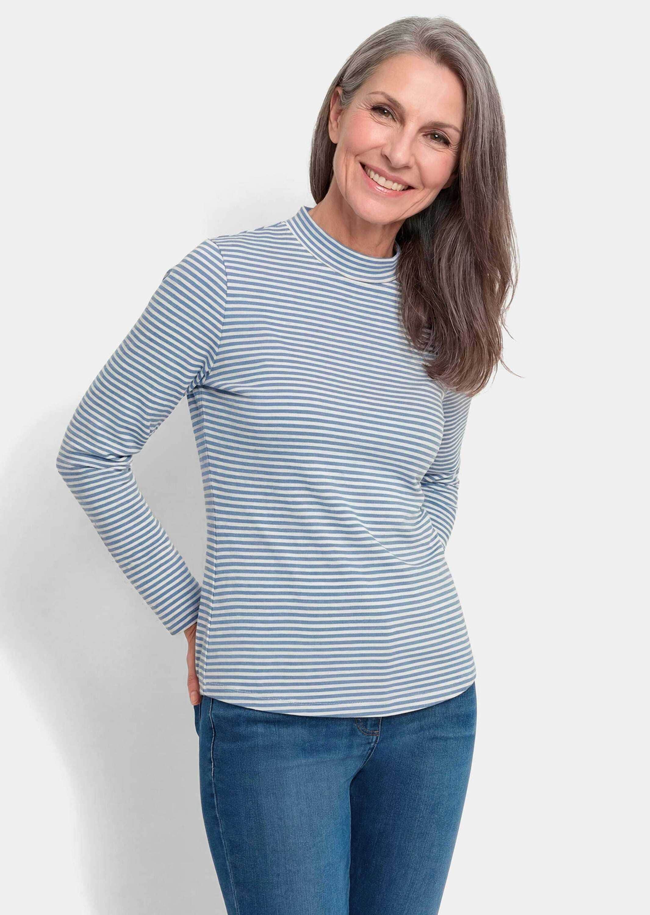 GOLDNER Langarmshirt »Kurzgröße Ringelshirt mit Stehkragen« stretchbequemer Baumwolljersey