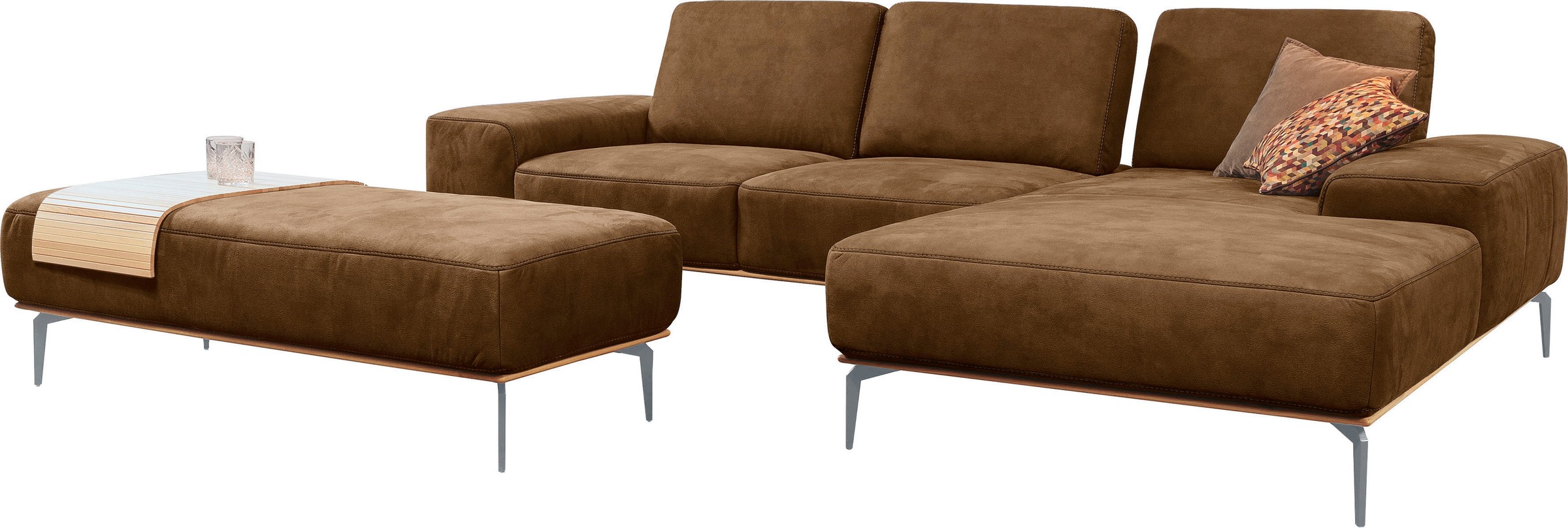 W.SCHILLIG Ecksofa »run, Designsofa mit tollem Sitzkomfort, bequem, L-Form«, mit elegantem Holzsockel, Füße in Silber matt, Breite 299 cm