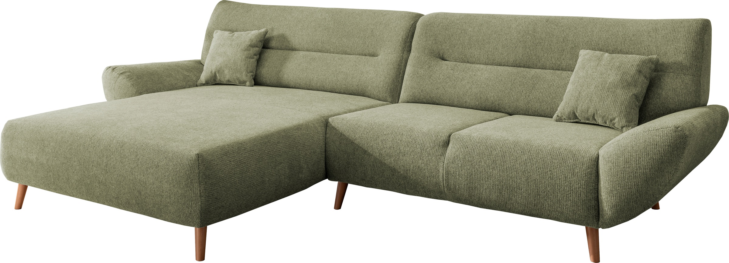 INOSIGN Ecksofa »Drago, elegant und zeitlos, komfortabel, Holzfuß, L-Form«, frei im Raum stellbar, inkl. 2 Zierkissen