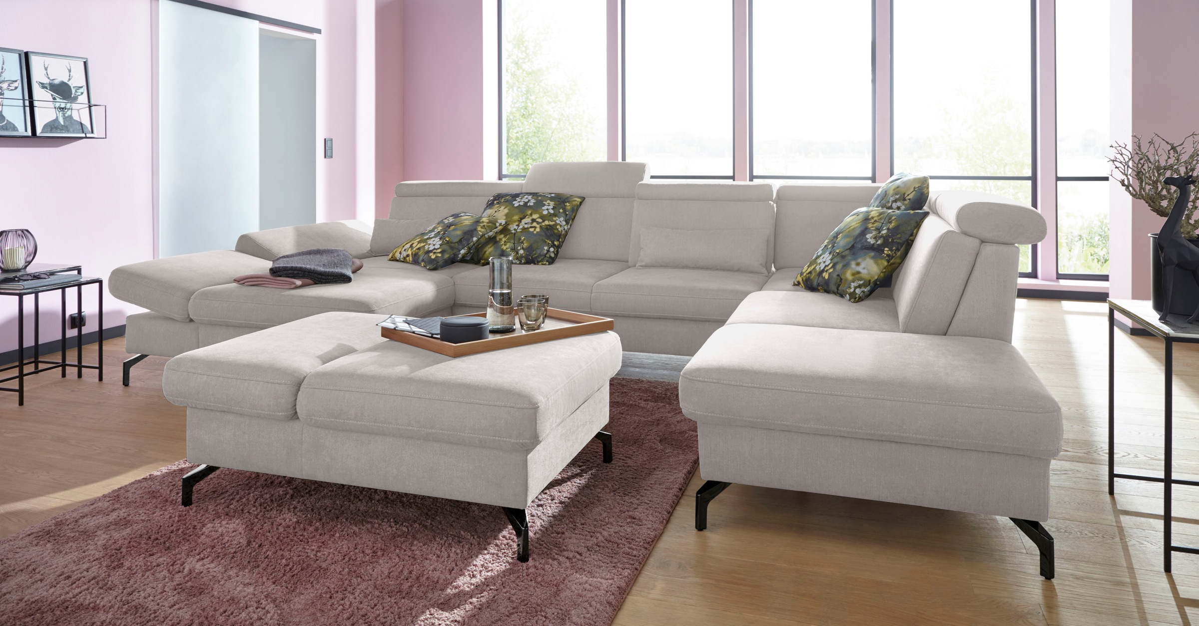 sit&more Wohnlandschaft »Brisbane U-Form«, Fußhöhe 12 cm, inklusive Sitztiefen-, Armteil- und Kopfteilverstellung