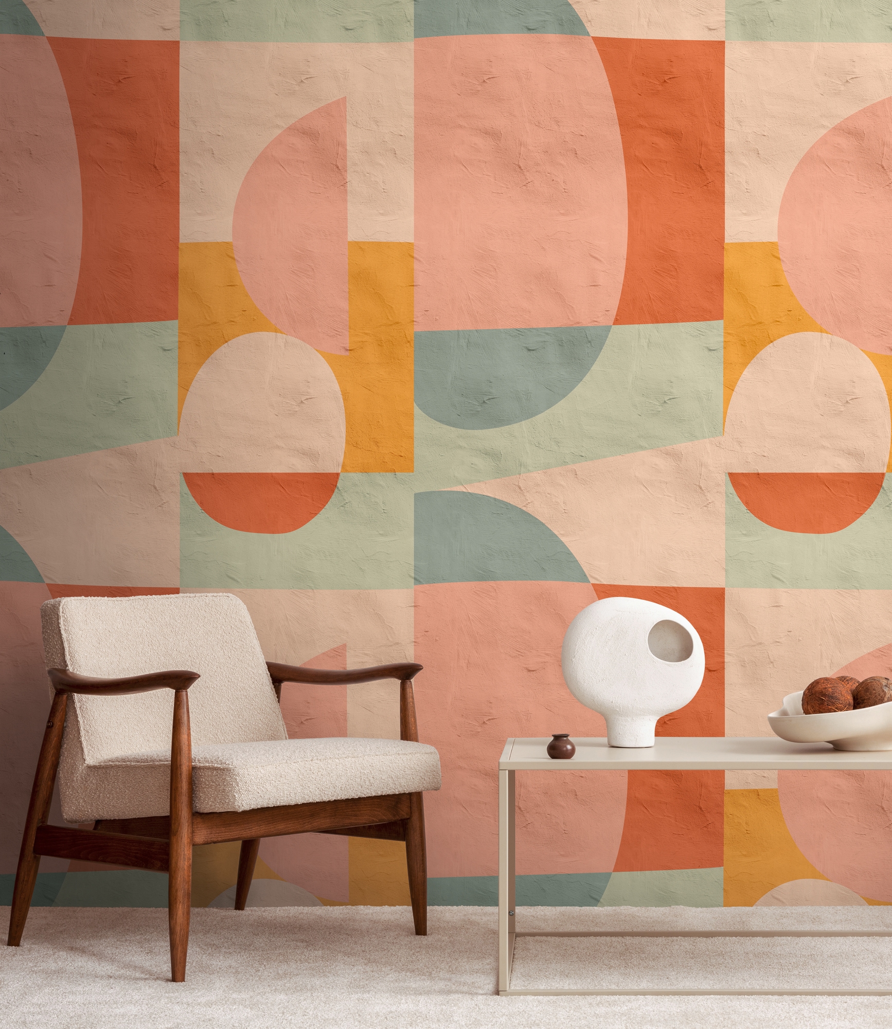 living walls Fototapete "THE WALL III Formen Tapete Motivtapete Grafik Kunst" matt glatt Vliestapete Betonwand für Schlafzimmer Küche Wohnzimmer Formen Design