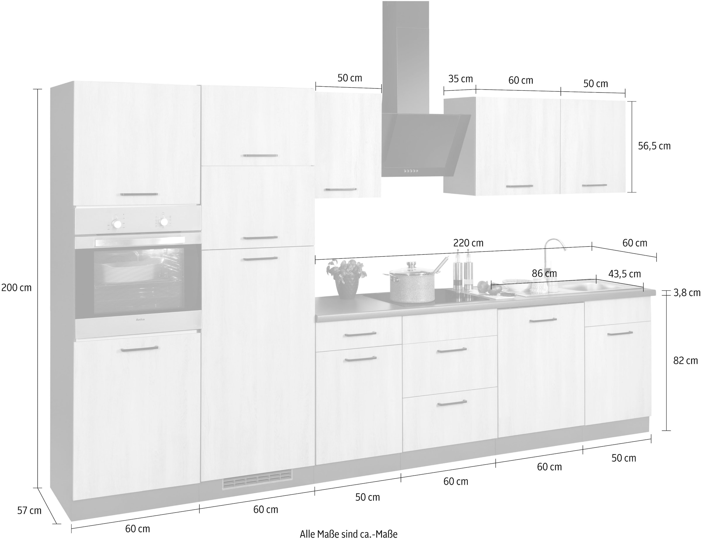 wiho Küchen Küchenzeile »Esbo«, mit E-Geräten, Breite 340 cm