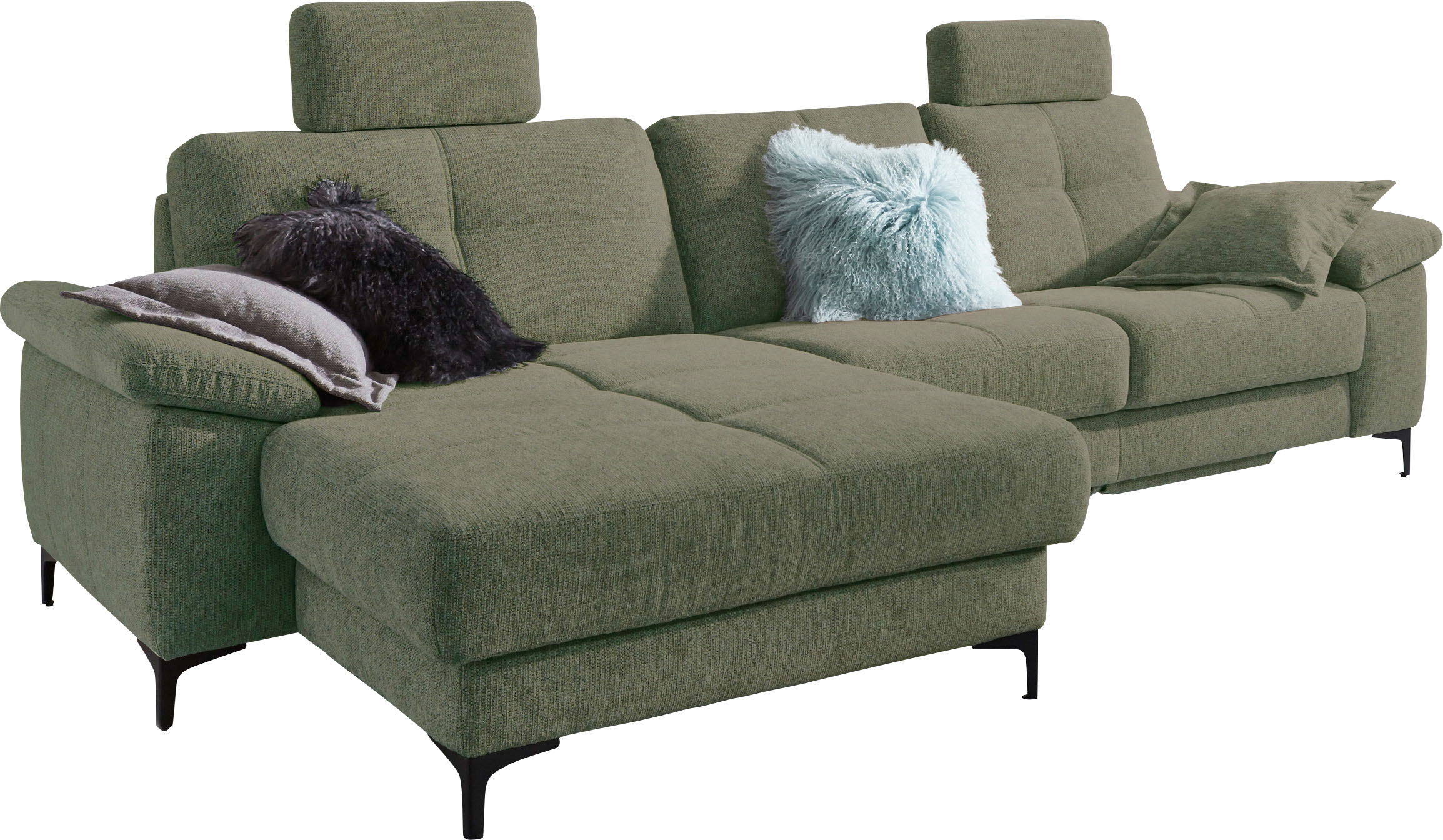 3C Carina Ecksofa "Burnaby bequem und modern, Breite 296cm, 12cm hoher Fuß, L-Form" 2 Kopfstützen, optional mit Schlaf- und motorischer Relaxfunktion