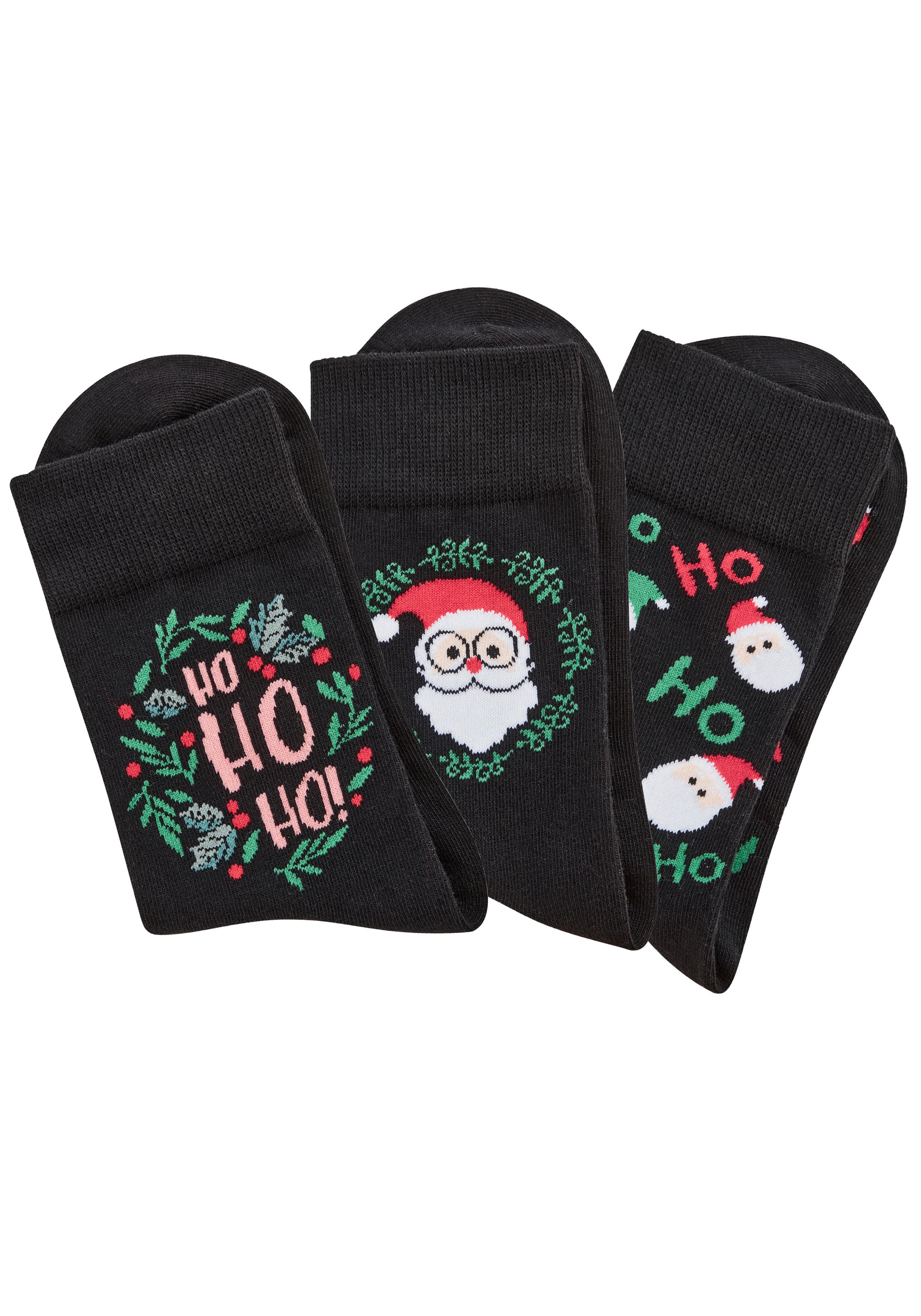 H.I.S Freizeitsocken »Damen Weihnachtssocken« Packung, 3 Paar tlg. mit lustigen Weihnachtsmotiven
