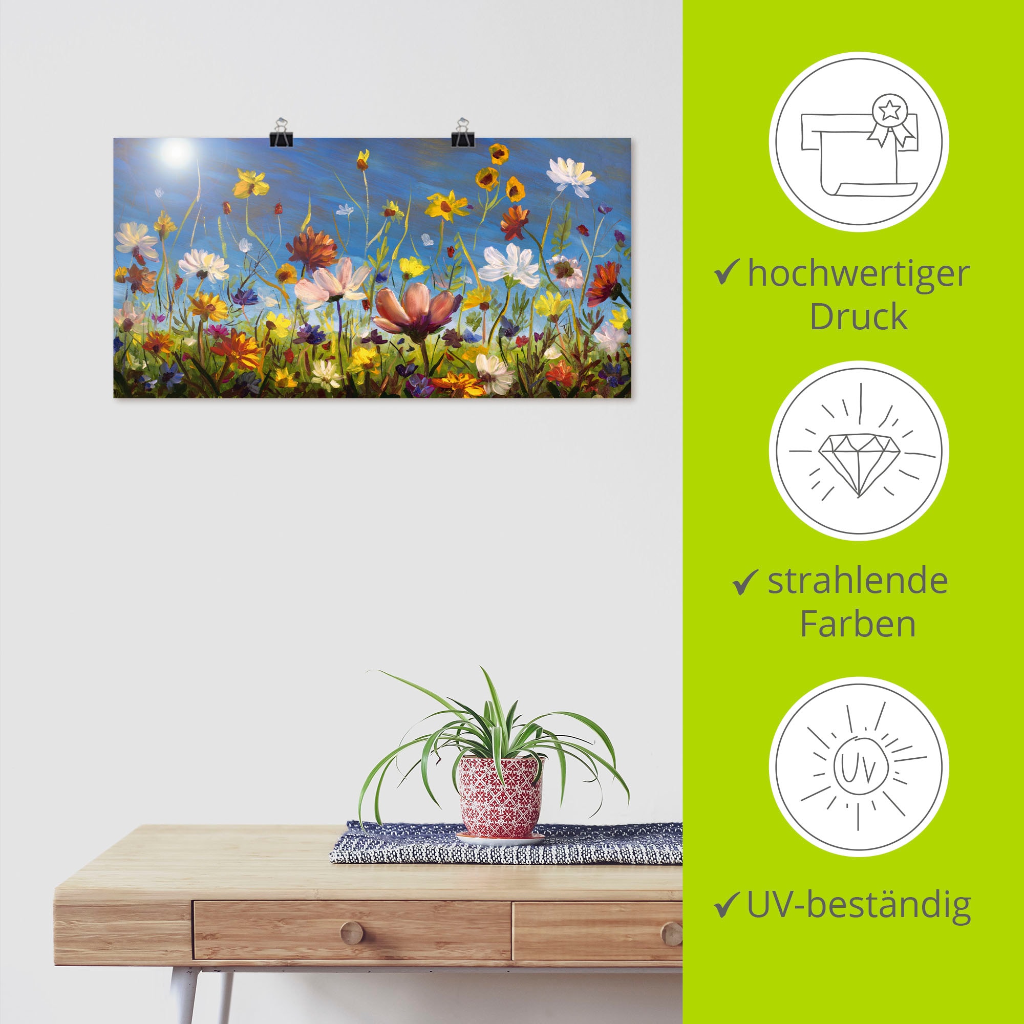 Artland Wandbild »Wildblumenwiese blauer Himmel«, Blumenwiese, (1 St.), als Alubild, Outdoorbild, Leinwandbild, Poster, Wandaufkleber