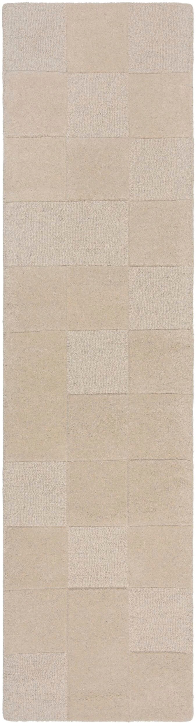 Wollteppich FLAIR RUGS "CHECKERBOARD", beige (natur), B:60cm H:10mm L:230cm, Wolle, Teppiche, Hoch-Tief-Effekt, Wohnzimmer, Schlafzimmer