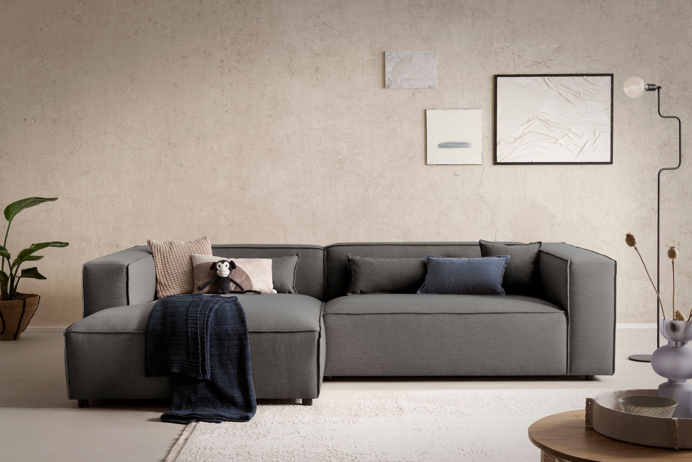 LeGer Home by Lena Gercke Ecksofa »PIARA XXL, Big-Sofa in Cord oder Leinenoptik, L-Form, mit Kedernaht«, wahlweise Ottomane rechts/links, schwarze Füße, extra tiefe Sitzfläche