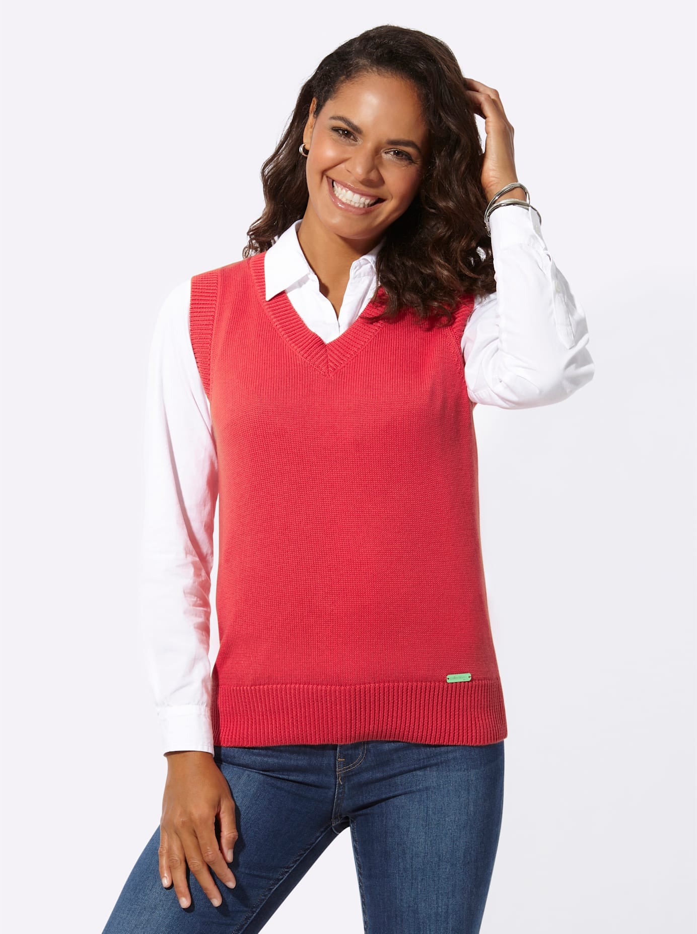 Pullunder CASUAL LOOKS "Pullunder", Damen, Gr. 54, rot (korallenrot), 50% Baumwolle, 50% Polyacryl, unifarben, Pullover Pullunder