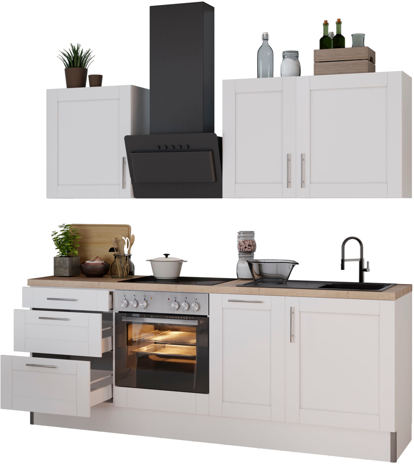 KOCHSTATION Küche "KS-Ahus", Breite 225 cm,wahlweise mit E-Geräten,MDF Fron günstig online kaufen