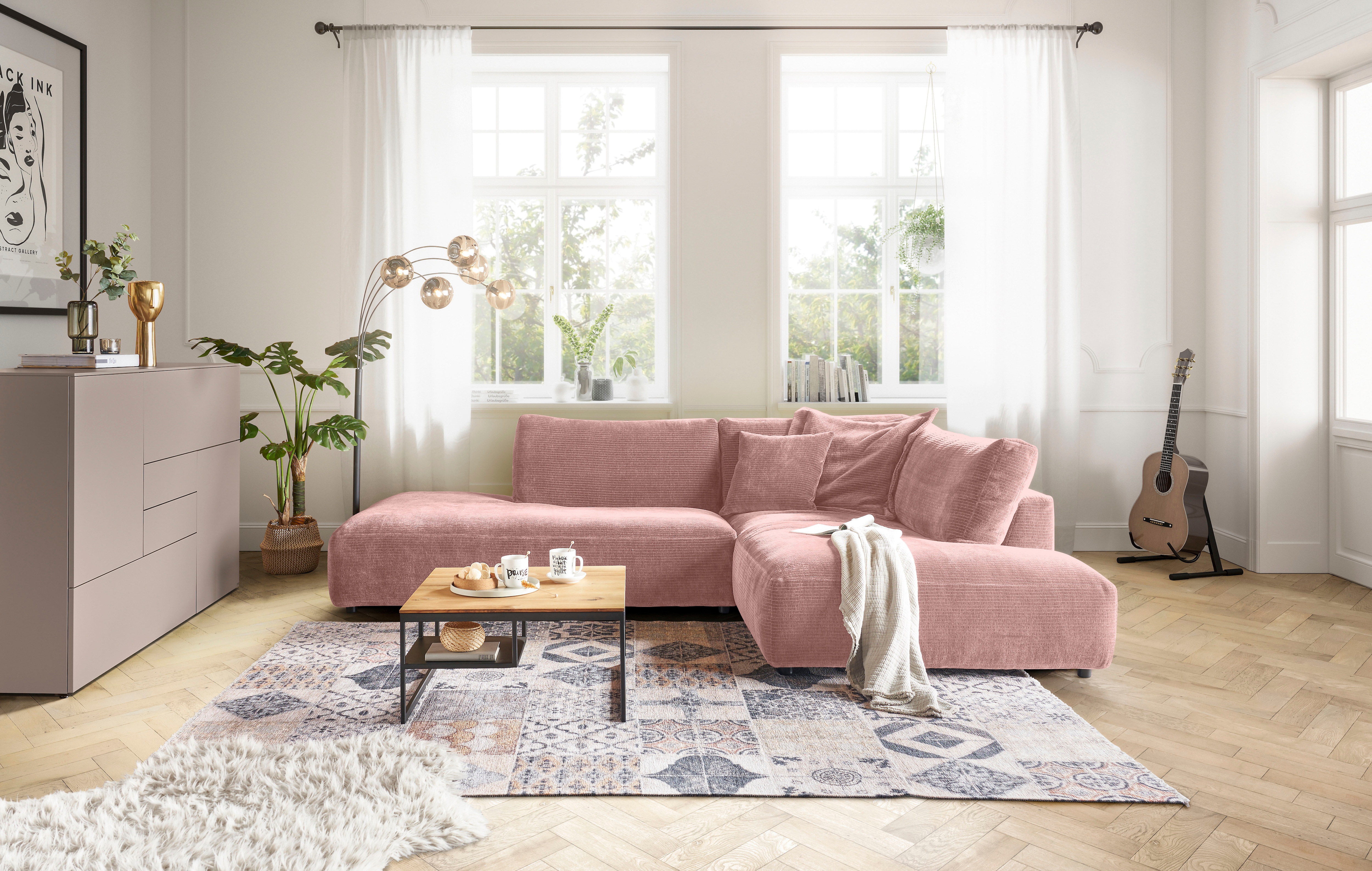 Musterring Ecksofa "Lucia bequem, elegant & zeitlos, elegante Sofa ohne Armlehnen" mit großem Longchair, verschiedene Farben, B304 x T224 cm