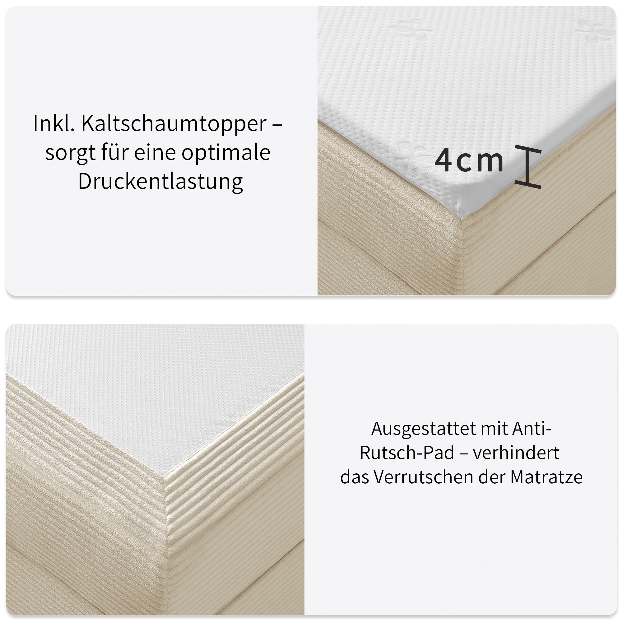 OTTO home Boxbett »Eliaas inkl. Bettkasten und Topper, Liegefläche 180x200cm« erhältlich in hochwertigem Cord-Stoff und der Größe 180x200cm