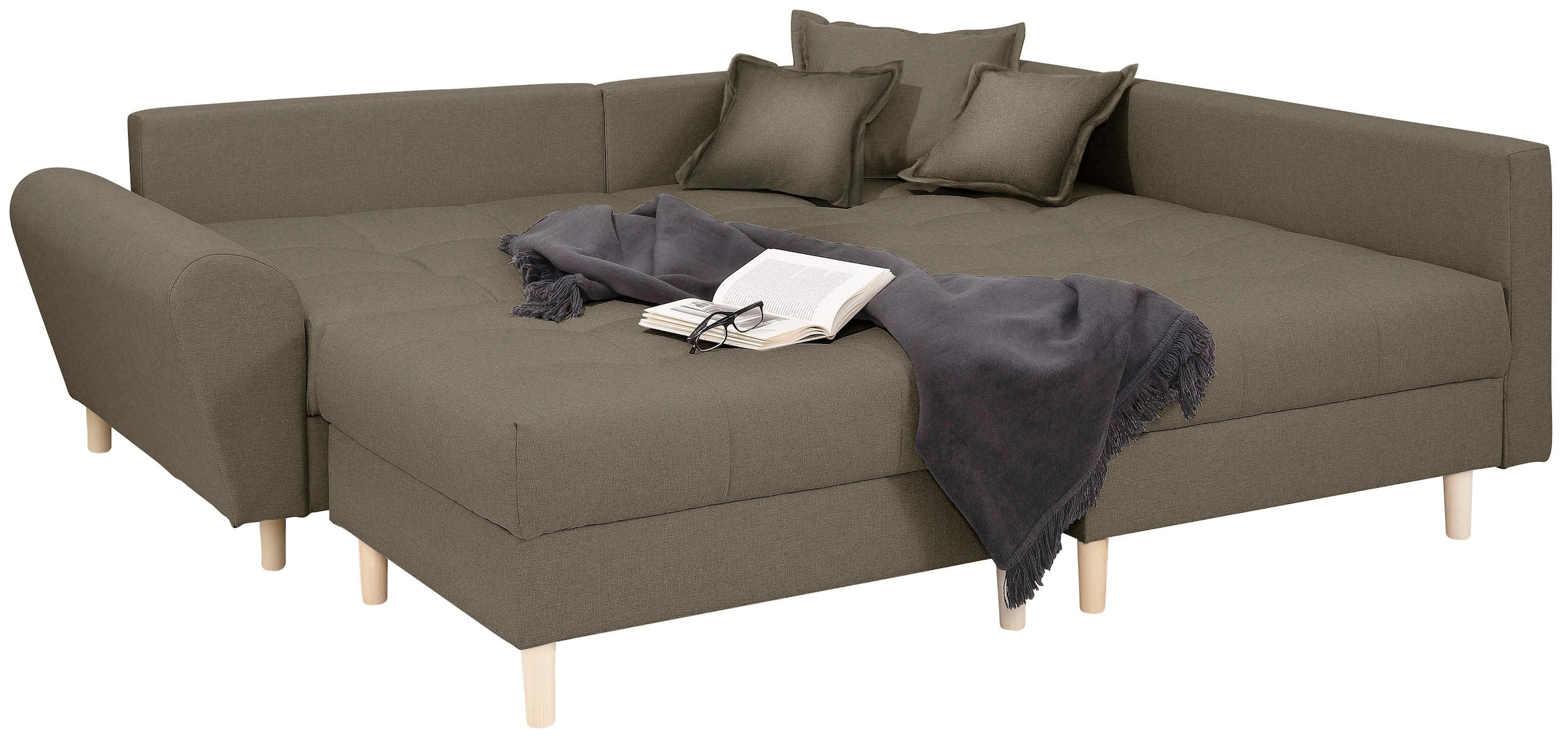 Home affaire Ecksofa »Rice L-Form inkl. Hocker«, (Set, mit Hocker), mit Bonnellfederkern, Hocker & Kissen, Ottomane beidseitig montierbar