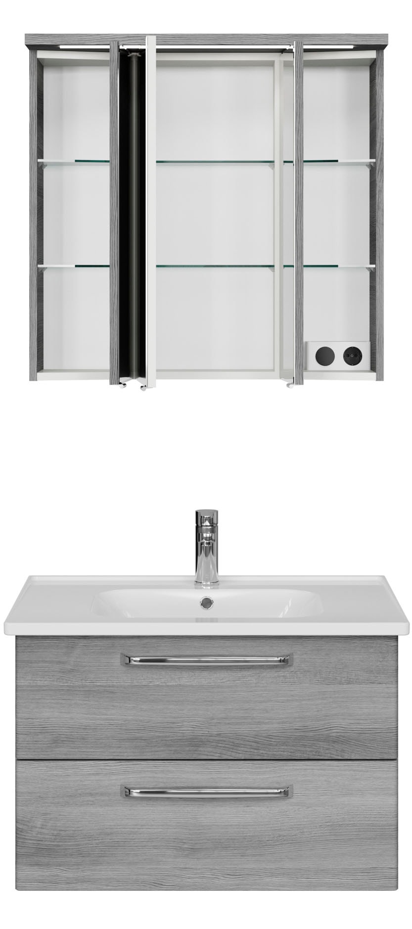 Saphir Badmöbel-Set »Trentino 2-teilig Keramik-Waschtisch mit LED-Spiegelschrank«, (3 St.), Badmöbel-Set 79cm breit, inkl. Türdämpfer, 3 Türen, 2 Auszügen
