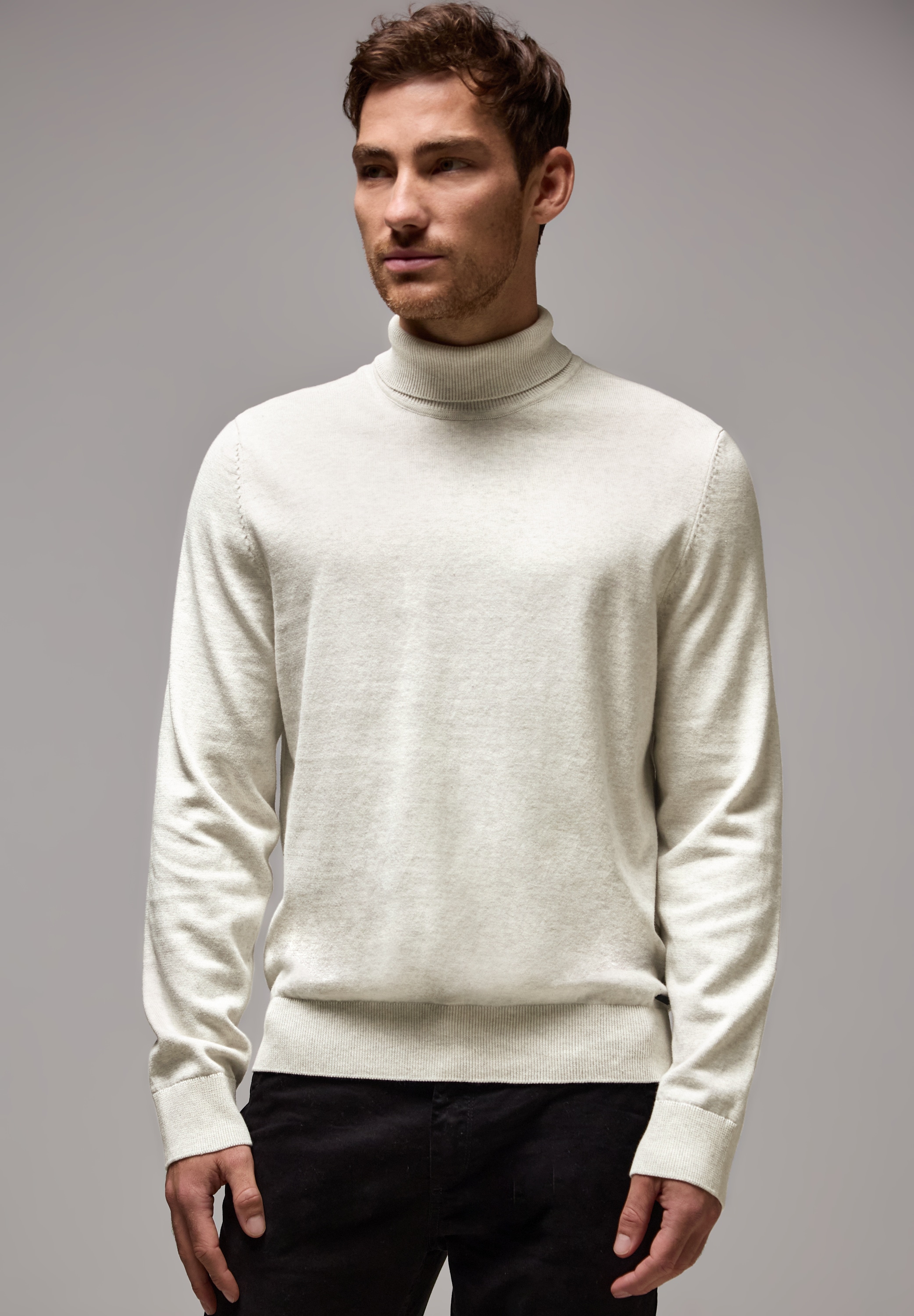 STREET ONE MEN Rollkragenpullover, aus reiner Baumwolle