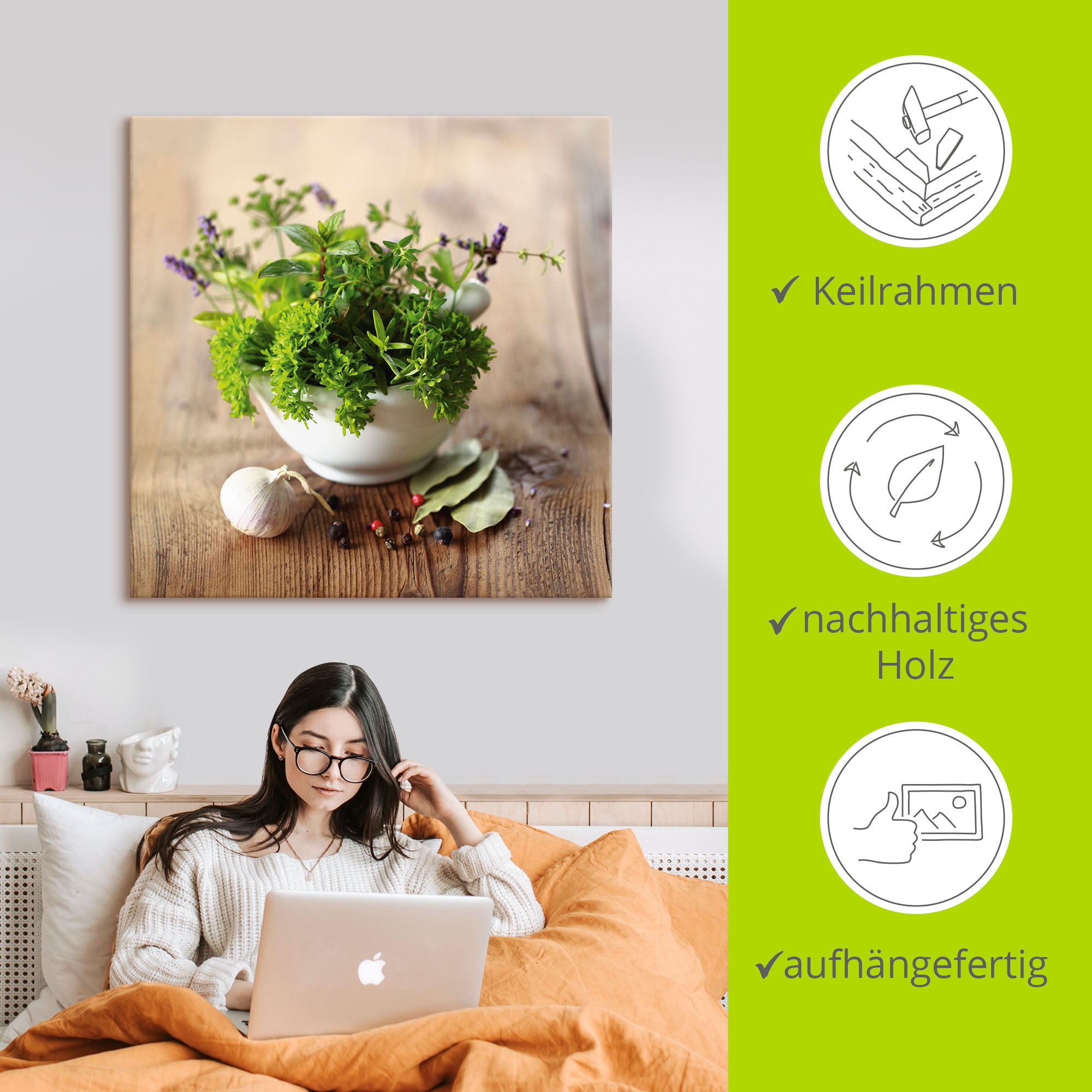 Artland Wandbild »Verschiedene Kräuter - Küche«, Arrangements, (1 St.), als Alubild, Outdoorbild, Leinwandbild, Poster, Wandaufkleber