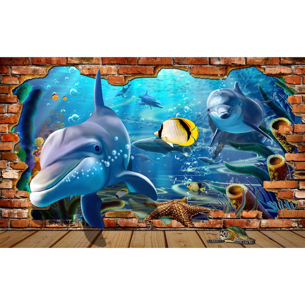Papermoon Fototapete »Unterwasserwelt mit Mauer«