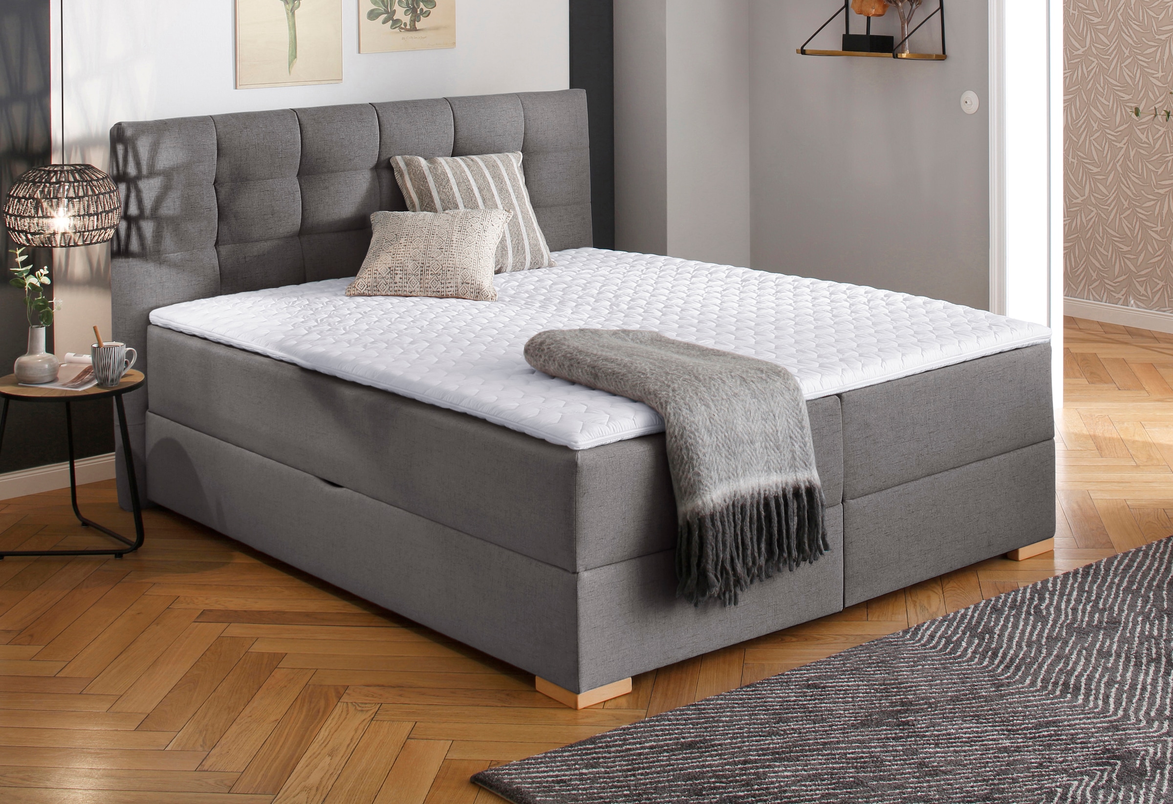 Boxbett HOME AFFAIRE "Olivet mit Bettkasten", grau, B:174cm L:230cm, Komplettbetten, in 4 Farben, 4 Breiten, 2 Matratzenarten, auch in Überlänge 220 cm