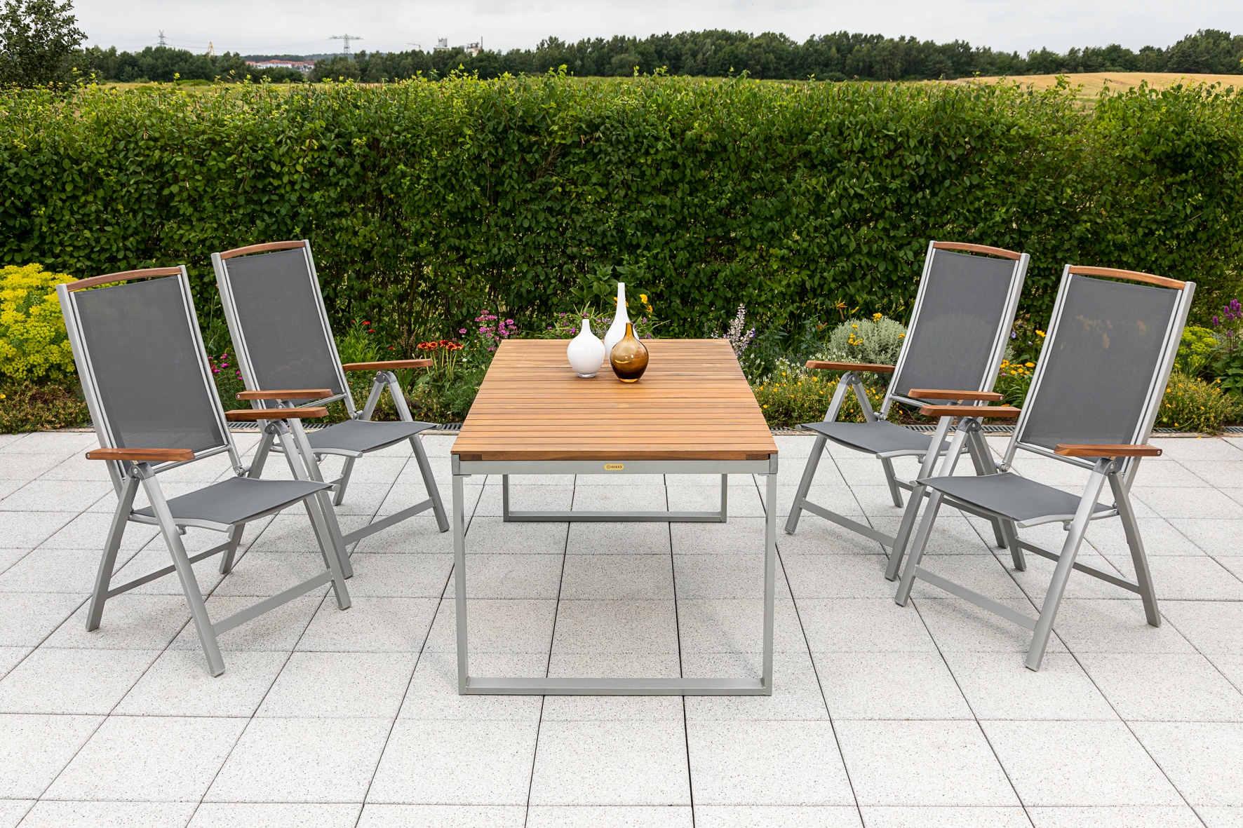 MERXX Garten-Essgruppe ""Siena"", (Set, 5 tlg., 5-fach verstellbare Rückenlehne), Ausziehtisch: LxB: 150-200 x 90 cm