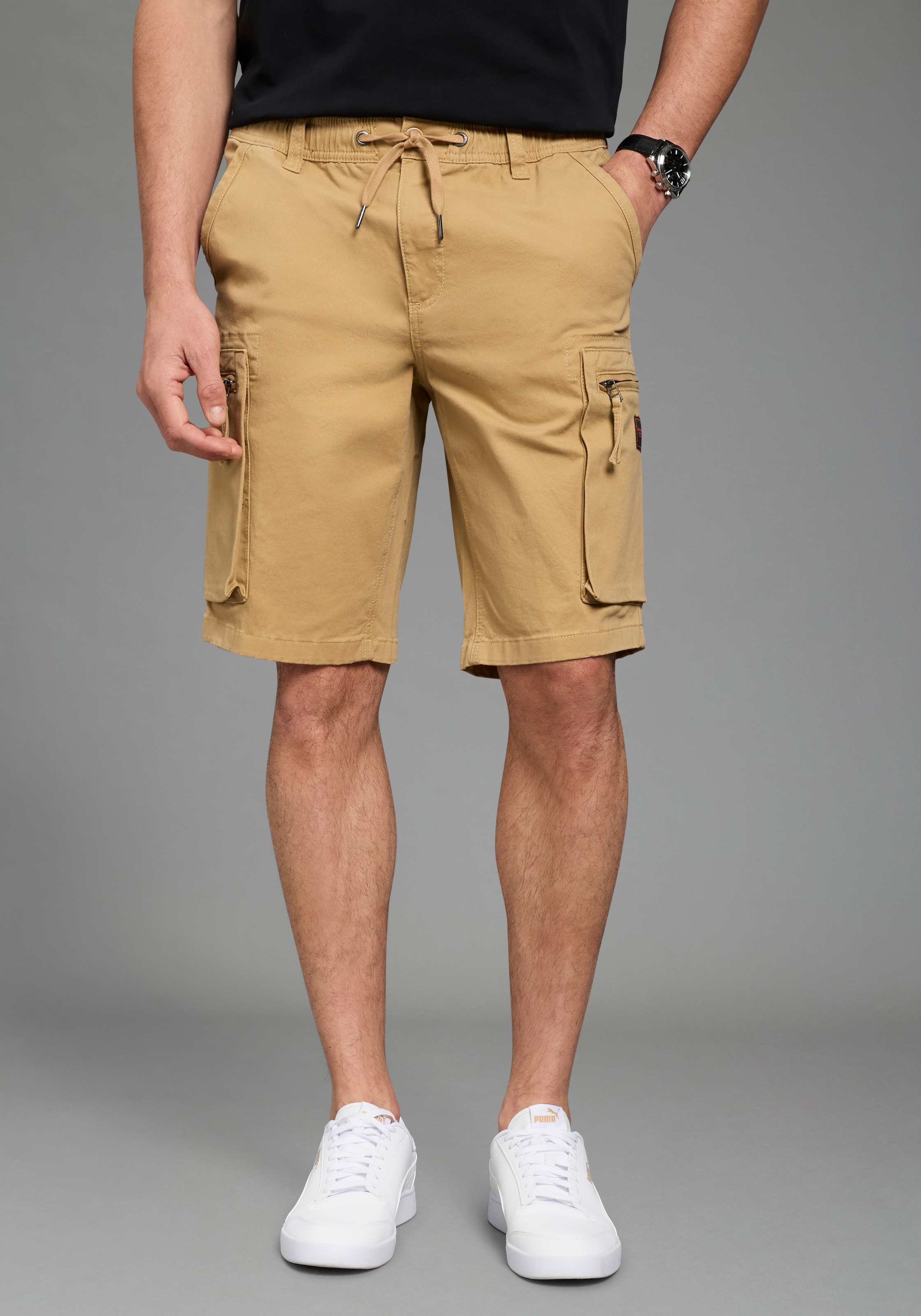 Bruno Banani Cargoshorts "Dehnbund" Cargohose mit geradem Bein, mit Bindeband am Bund