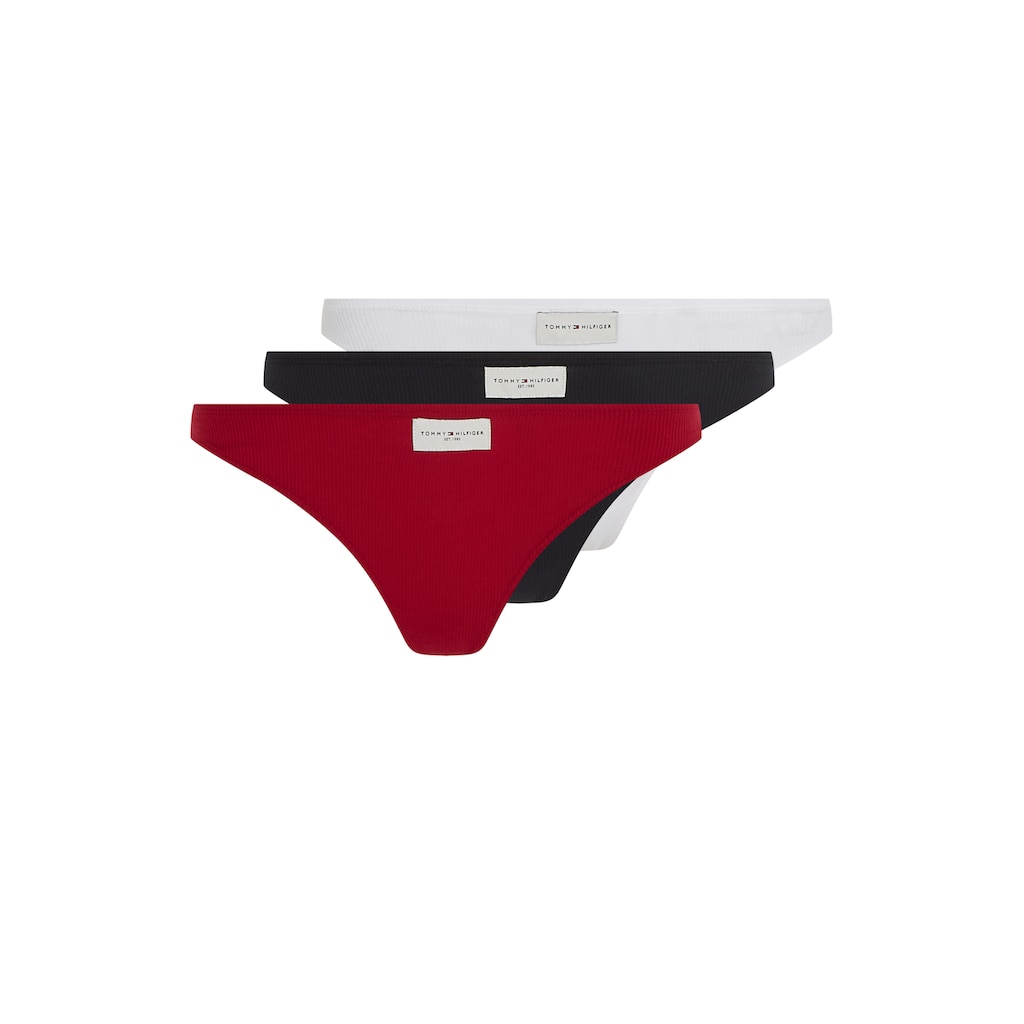 Tommy Hilfiger Underwear String »3P THONG (EXT. SIZE)«, (Packung, 3 St., 3er), in Rippoptik mit Tommy Hilfiger Logo-Badge