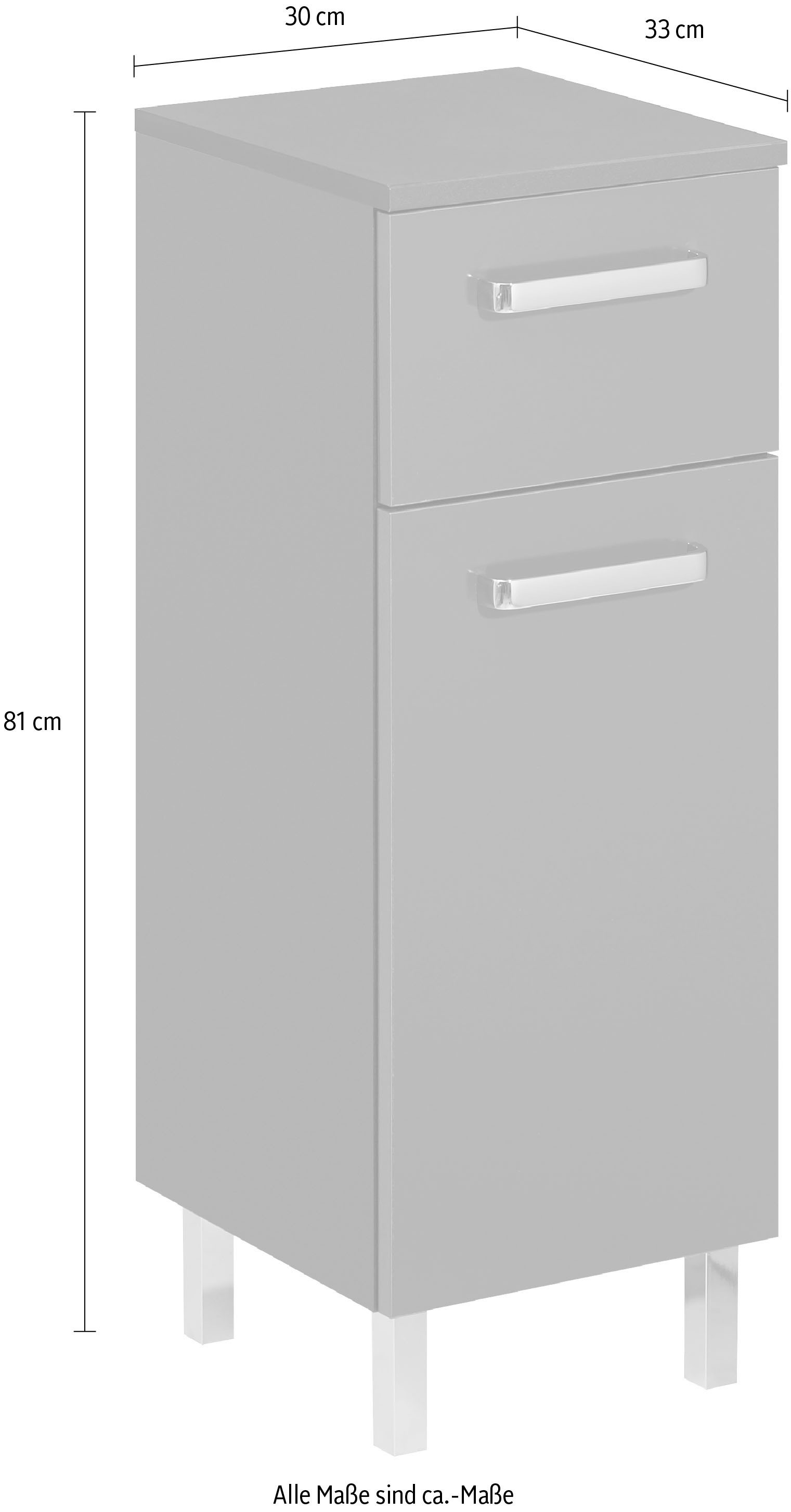Saphir Unterschrank »Quickset Badschrank mit 1 Tür, 1 Schublade, 30 cm breit«, Badezimmer-Unterschrank inkl. Türdämpfer, Griffe in Chrom Glanz